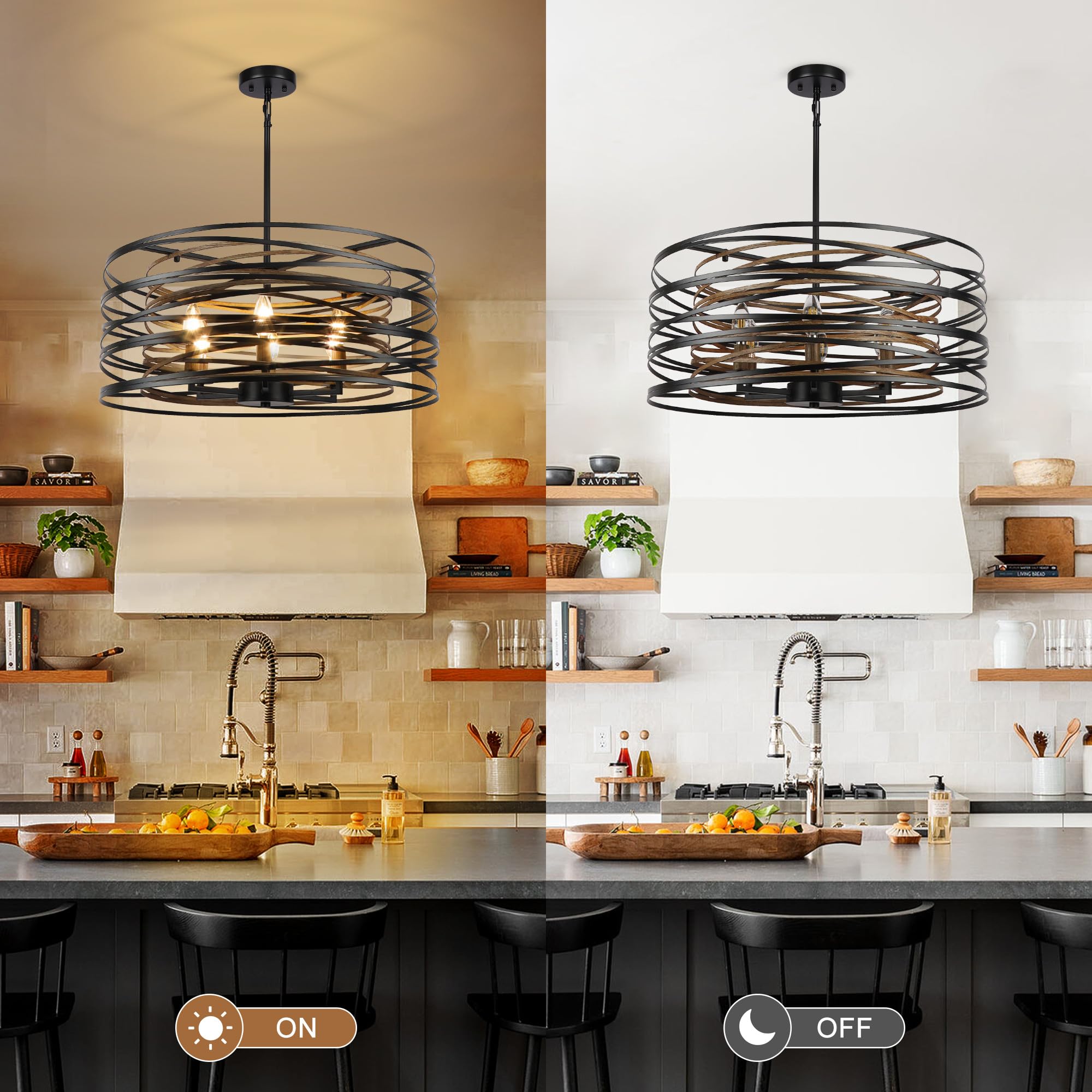 Sigaitwei 6-Light Black Farmhouse Chandelier - 23.6" Metal Light Fixture for Dining Room, Kitchen, Entryway