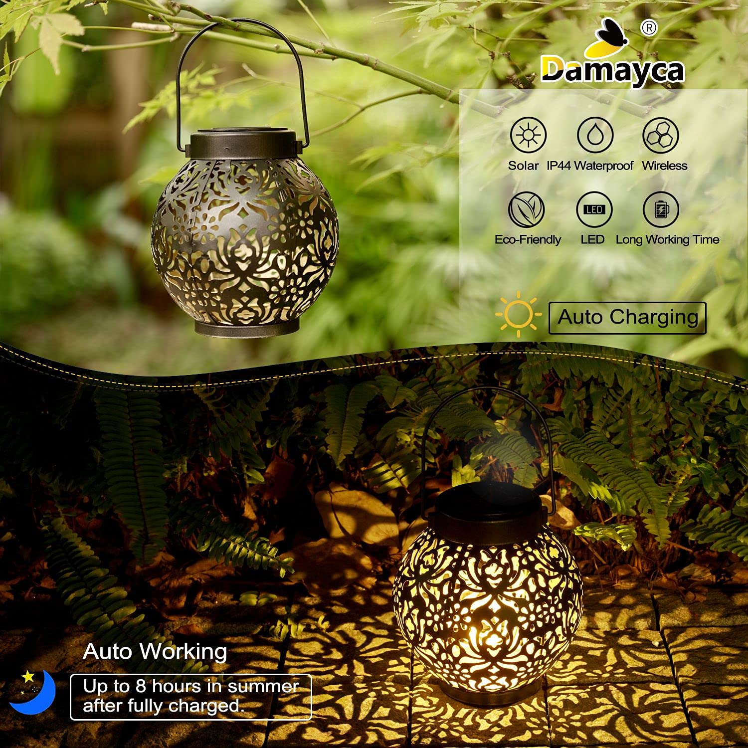 Set Of 2 Solar Lantern Outdoor Hanging Decorative Lights For Garden Patio Porch Decorations. (Black)