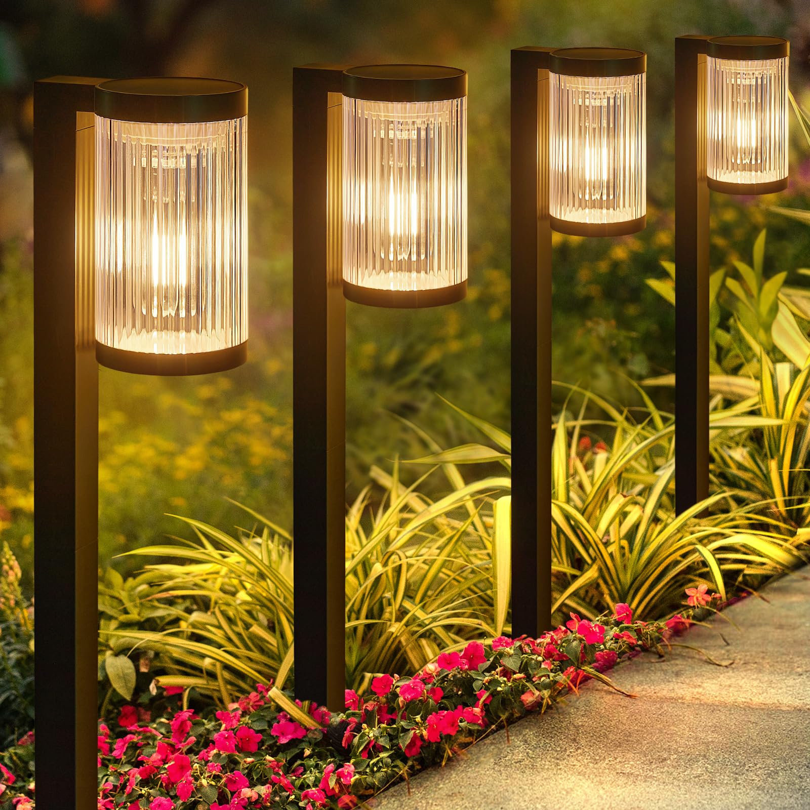 ELECLINK Solar Pathway Lights Outdoor, 4 Pack, Warm White, IP65 Waterproof, Model DC-309-4, Super Bright, Up to 12 Hours