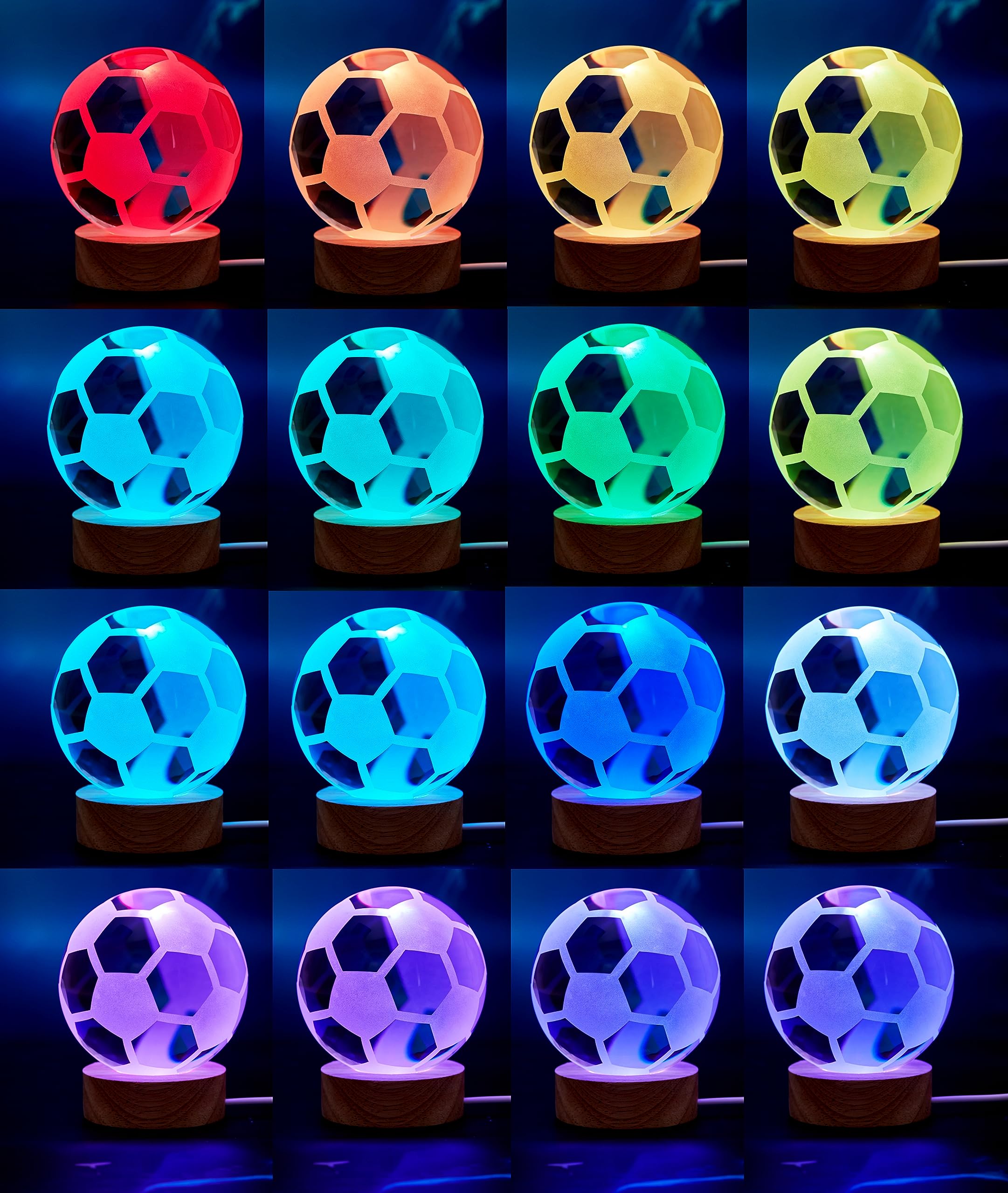 Digfpwt Soccer Crystal Ball Lamp,3.15 Inch 3D K9 Crystal Ball Night Light With Wooden Base,Soccer Lamp Gift For Soccer Fans,Foot