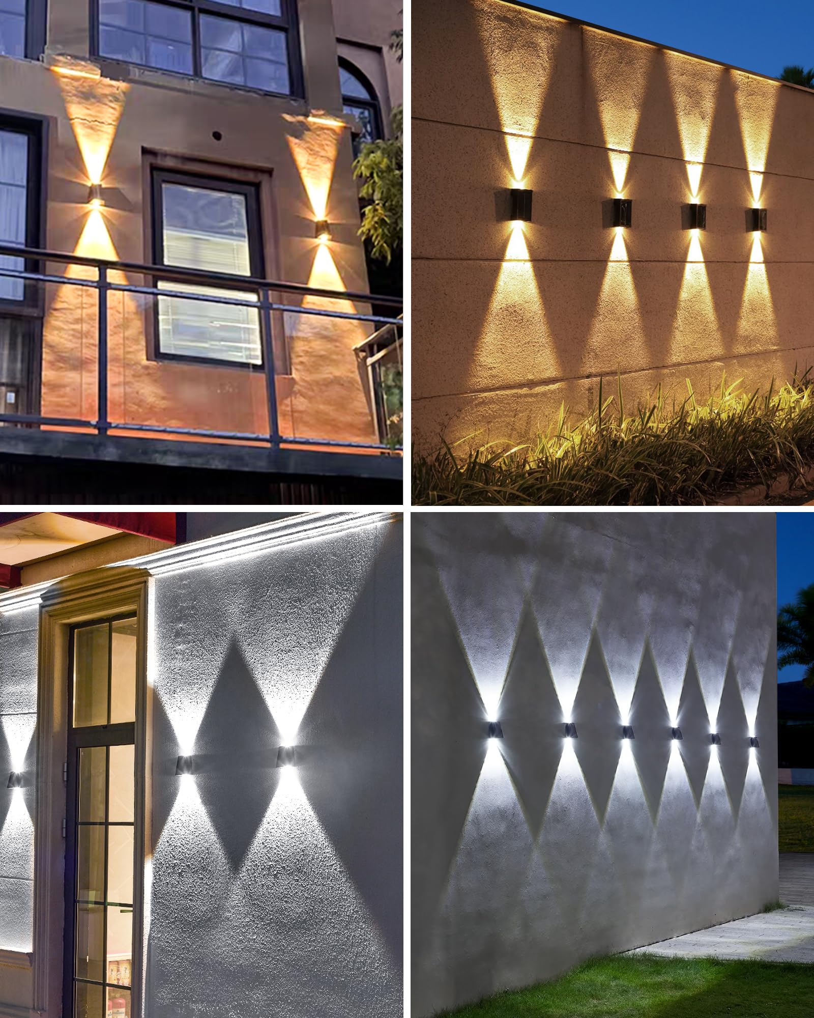 Luhlee Solar Wall Lights Outdoor  Upgrade 2000 Mah Wall Sconce Lights 3000/6500K  Ip65 Waterproof Wall Mounted Solar Outdoor Lights For Fence Porch Patio Garage Pergola Backyard(Dual Color  4 Pack)