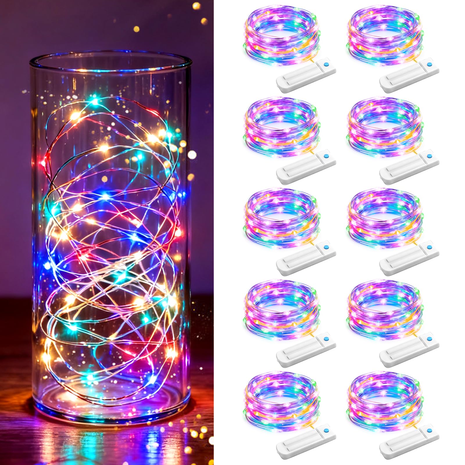 Znycye 10 Pack 10Ft 30 Led Mason Jar String Lights 8 Modes With Timer Waterproof Fairy Lights Upgraded Battery(Included Operated For Diy Wedding Party Mason Jar Christmas Decorations (Multi-Color)