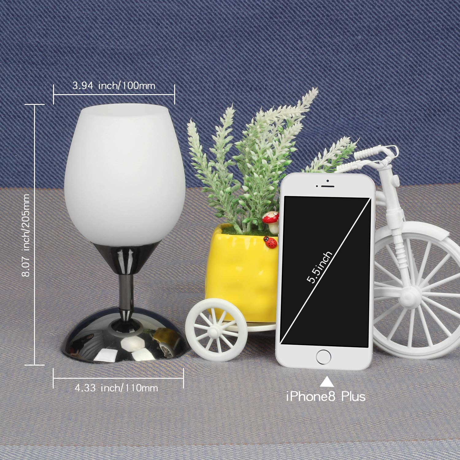 Boncoo Touch Control Dimmable Table Lamp, Small Black Opal Glass Night Light, Model Cup-Lamp, E12 Bulb Included