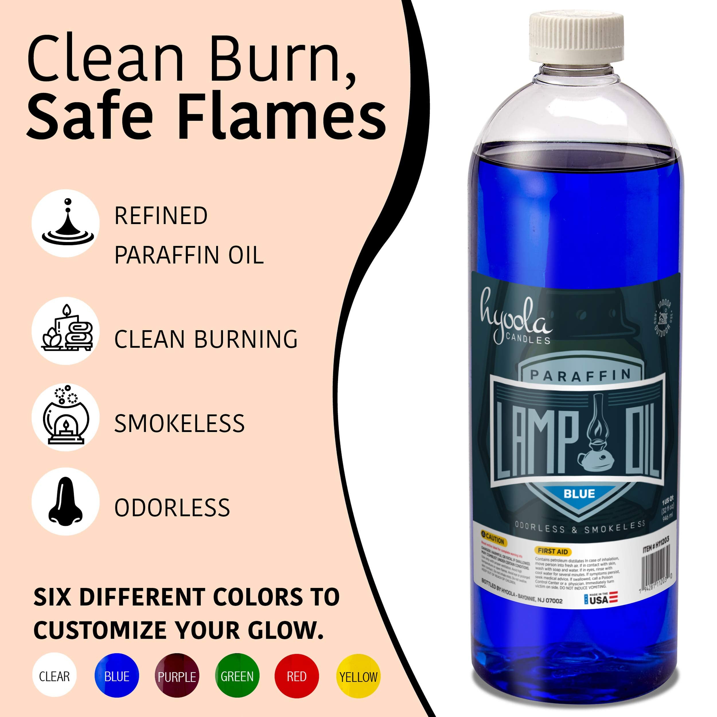 Hyoola Candles Liquid Paraffin Lamp Oil - 32oz Blue, Smokeless, Odorless, Ultra Clean Burning Fuel for Indoor & Outdoor Use