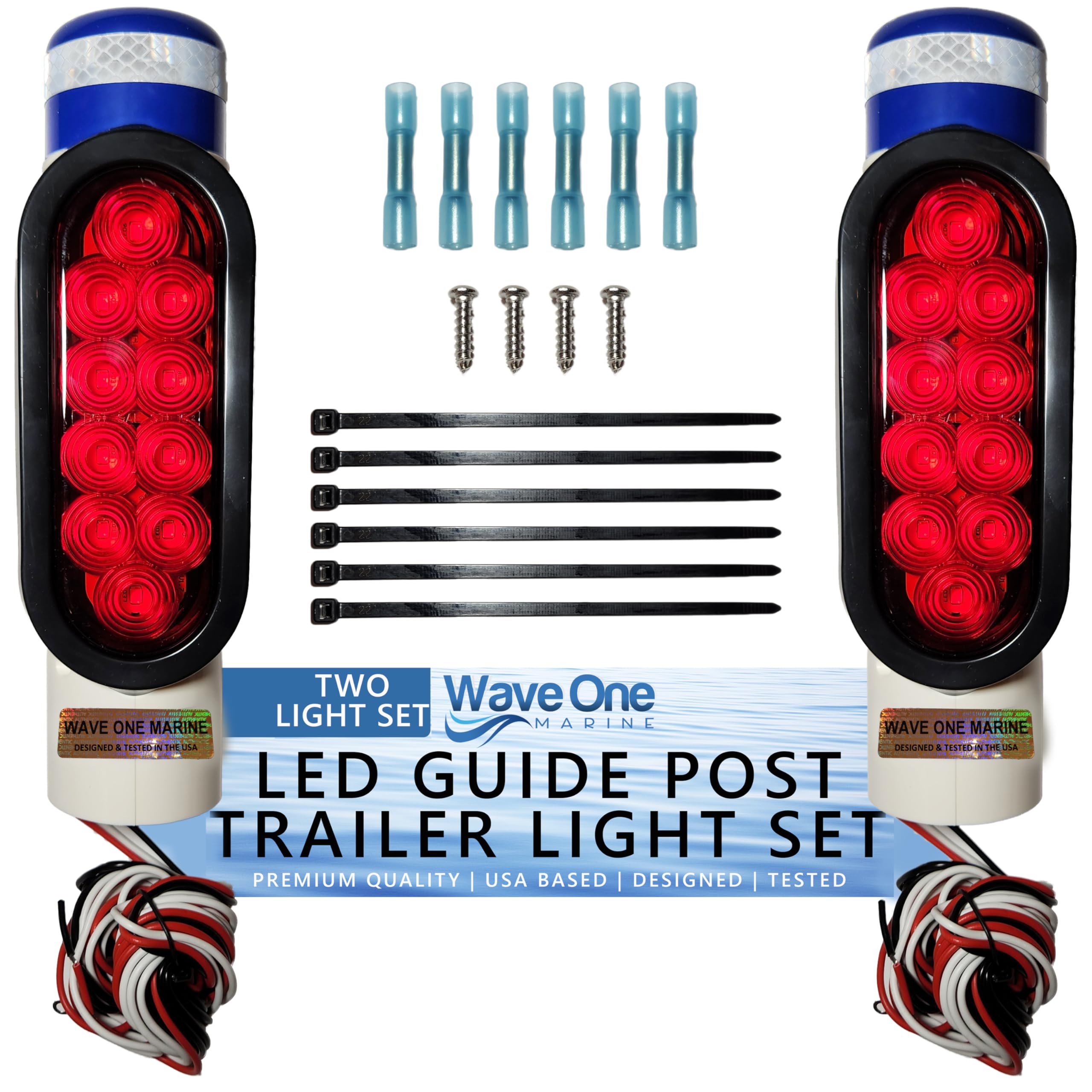 Wave One Marine Boat Trailer Guide Post LED Pole Light Set  (DOT SAE APPROVED) IP67 Waterproof 12V PVC Pipe Tail Lights  Sealed Submersible Turn Signal Brake Marker (2PCS)