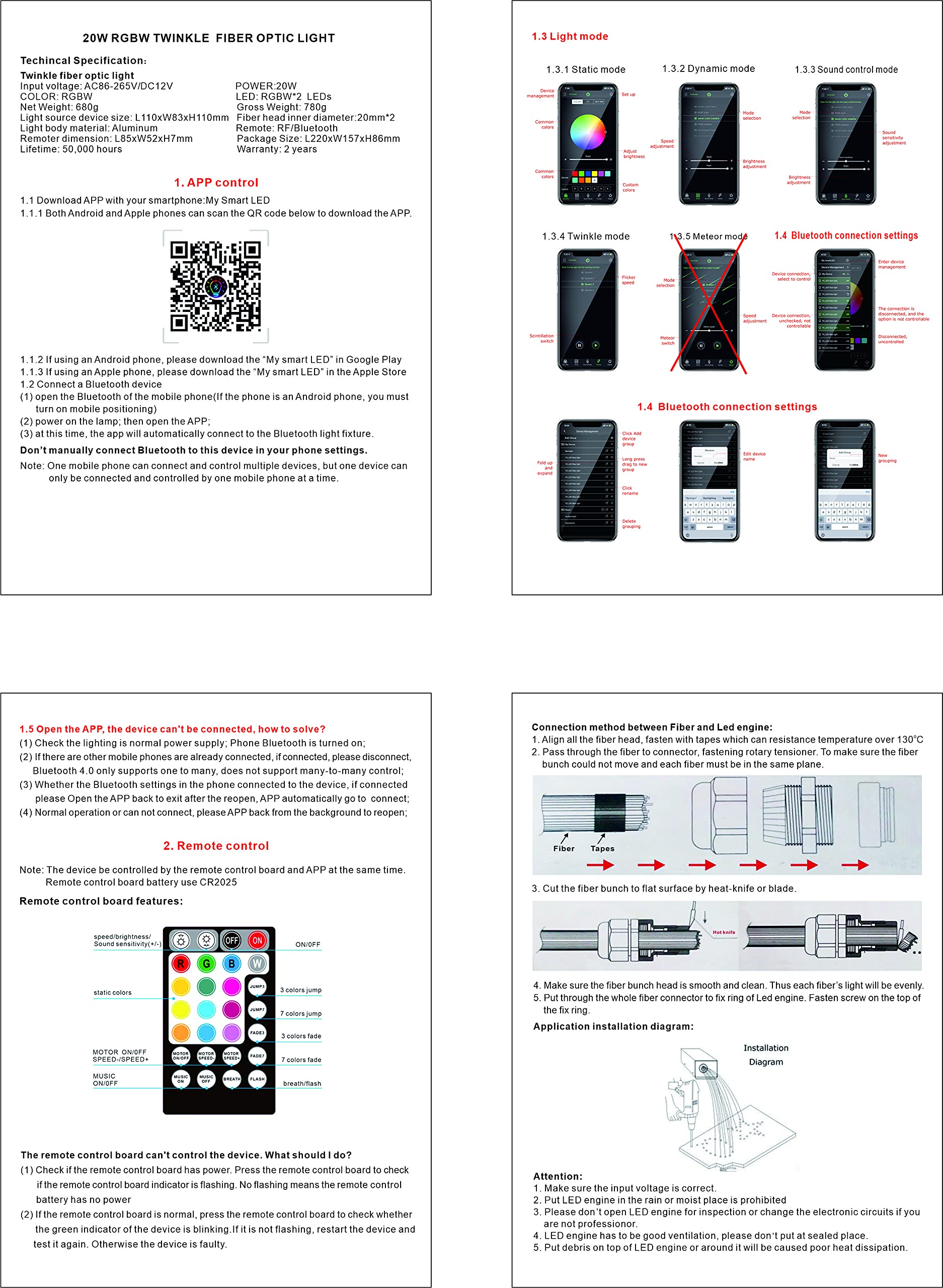 Akepo Fiber Optic Light Kit - 20W Rgbw Twinkle, 620Pcs 9.8Ft Strands, Aluminum, Multicolor, Model Qj-L016, Sound Activated For