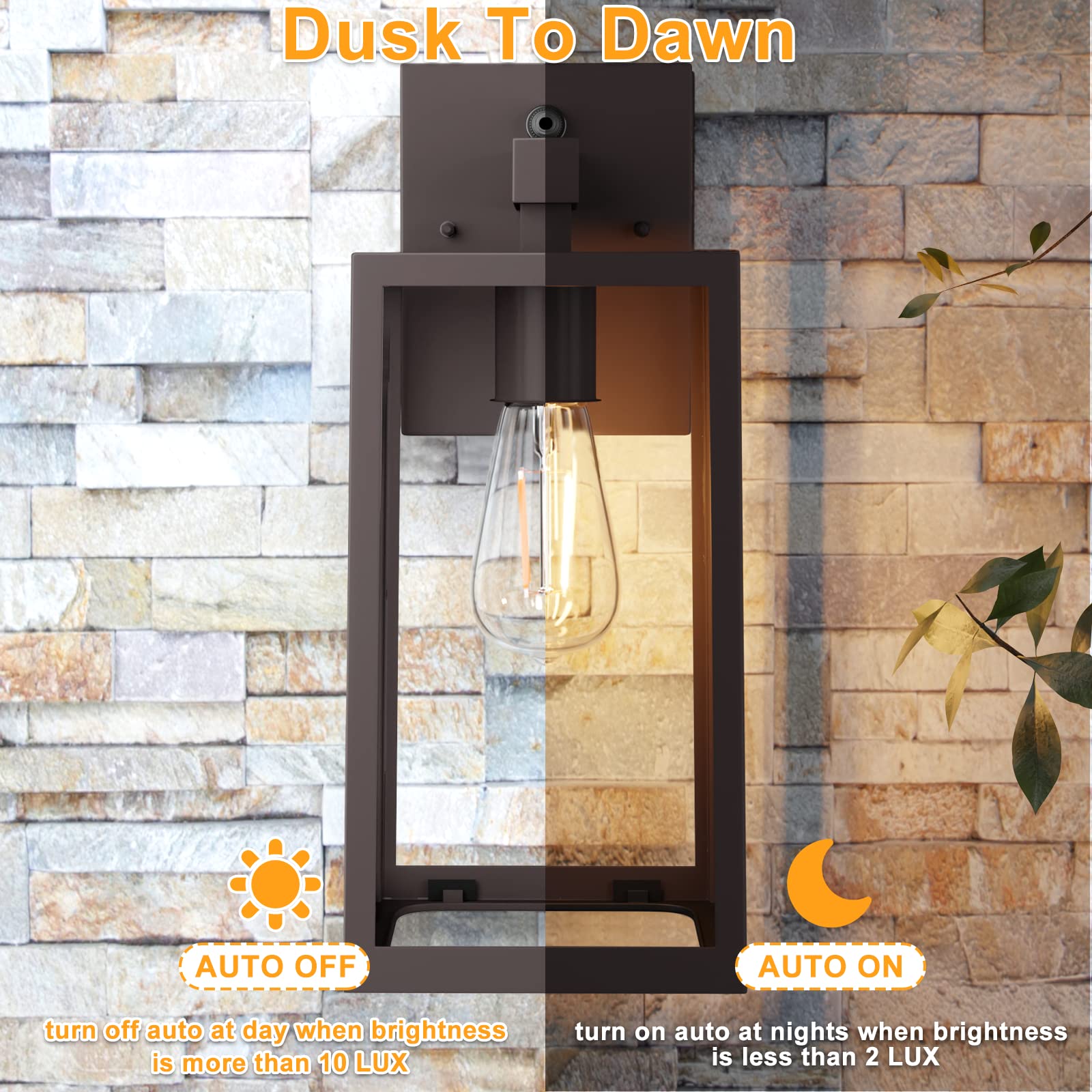 Shine Hai Dusk To Dawn Outdoor Wall Lantern, Exterior Wall Sconce With E26 Base Socket, Anti-Rust Waterproof Light Fixture With