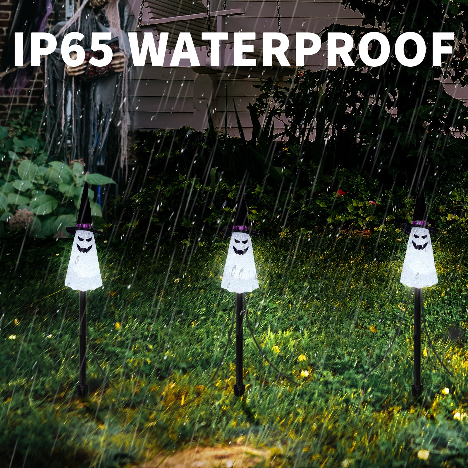 Lightshine 3Pcs Ghost Solar Halloween Decorations, Solar Landscape Pathway Lights,Solar Halloween Garden Stakes Lights, Outdoor Halloween Lights Decor For Yard, Patio, Porch (White)