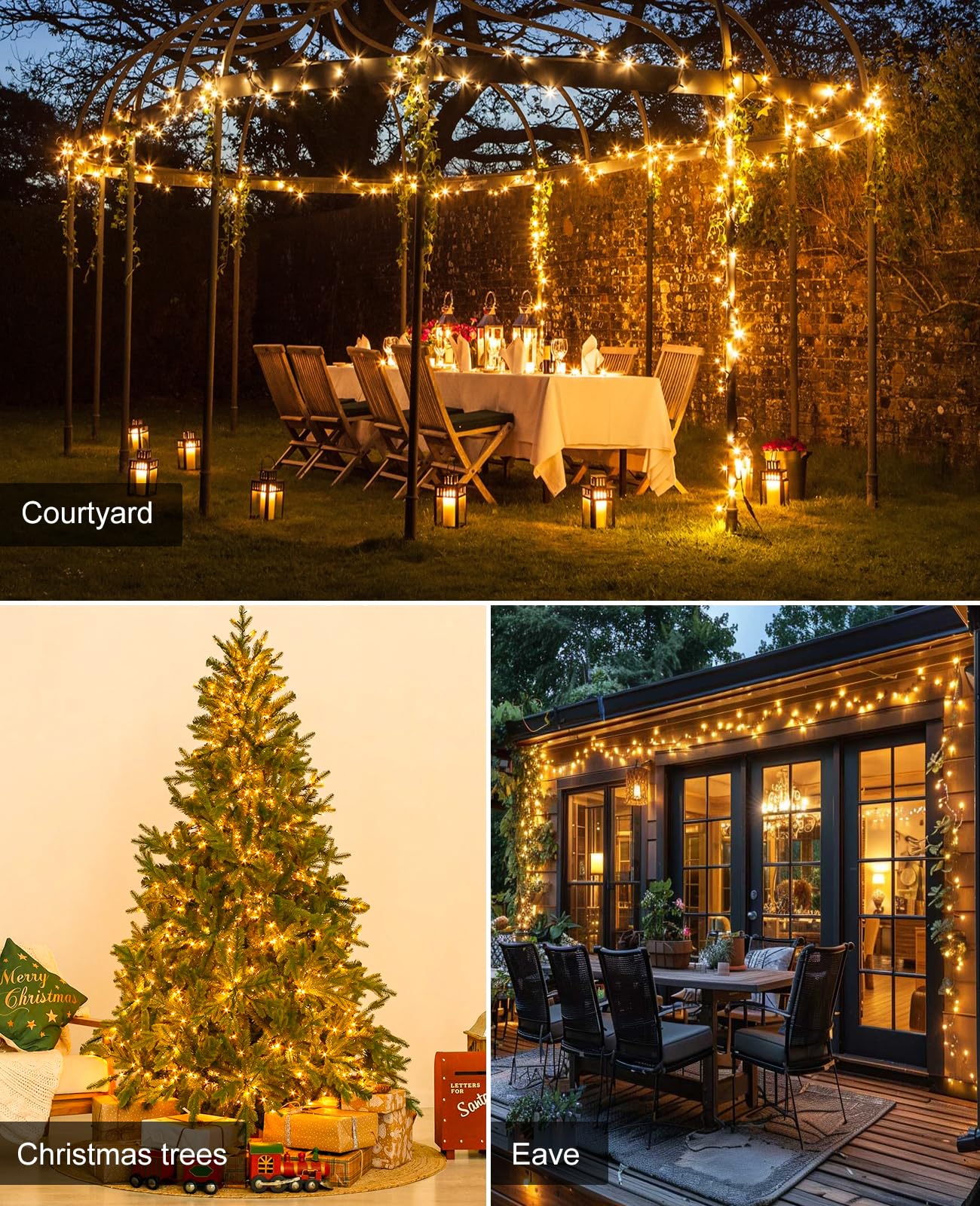 Xmasbokeh 157Ft 480 Led Christmas Lights Outdoor  Christmas Tree Lights Waterproof  8 Modes Plug In Fairy String Light For Indoor Party Xmas Tree Garden Patio Decorations  Warm White