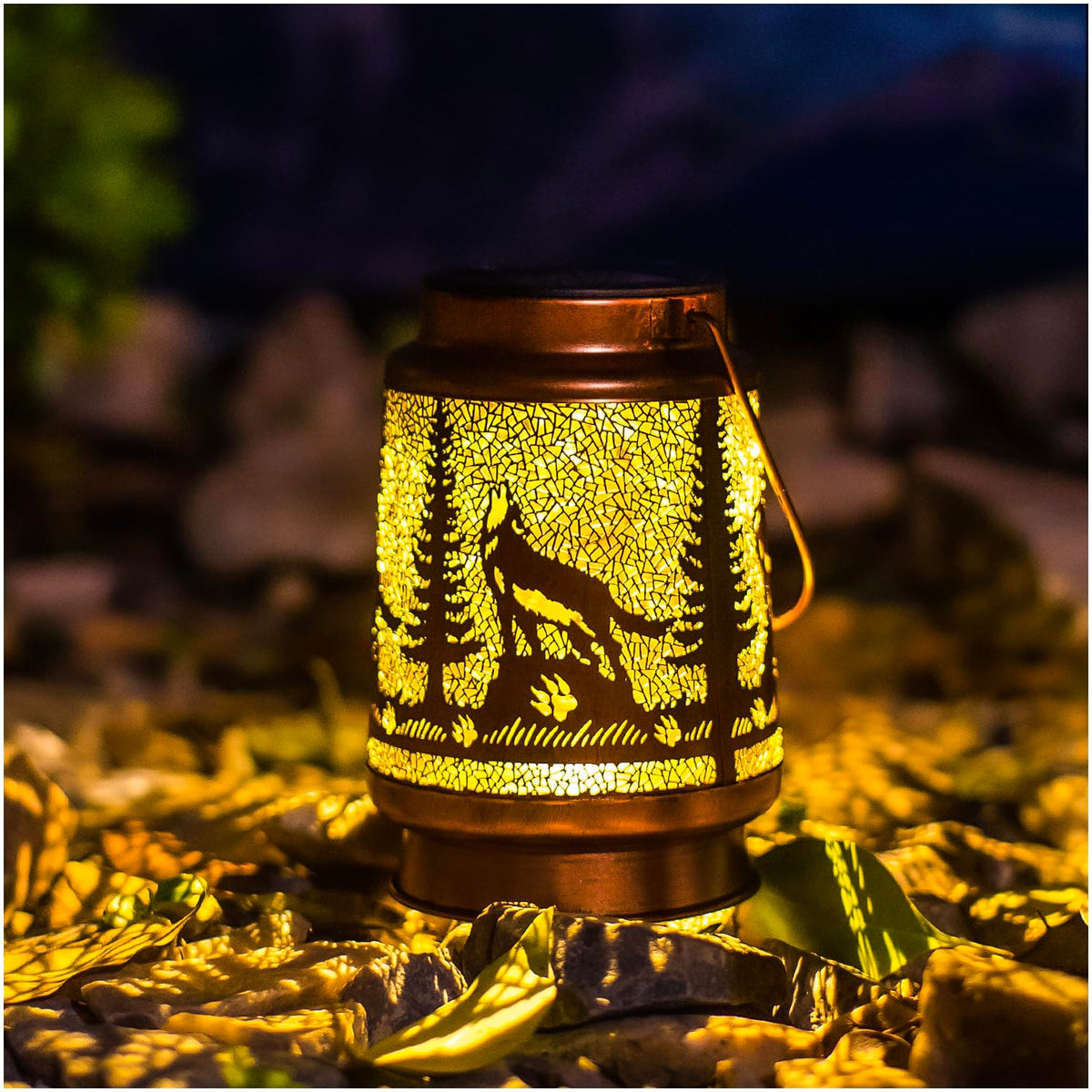 Wolf Solar Lanterns Outdoor Waterproof Hanging Solar Lights Wolf Gifts For Women Men Metal Decorative Led Wolf Lanterns For Gard