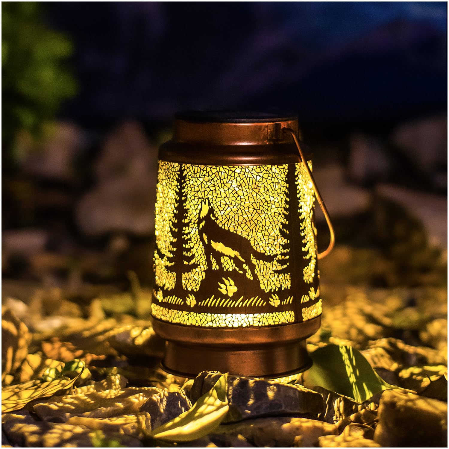 2 Pack Wolf Solar Lanterns Outdoor Waterproof Hanging Solar Lights Wolf Gifts For Women Men Metal Decorative Led Wolf Lanterns F