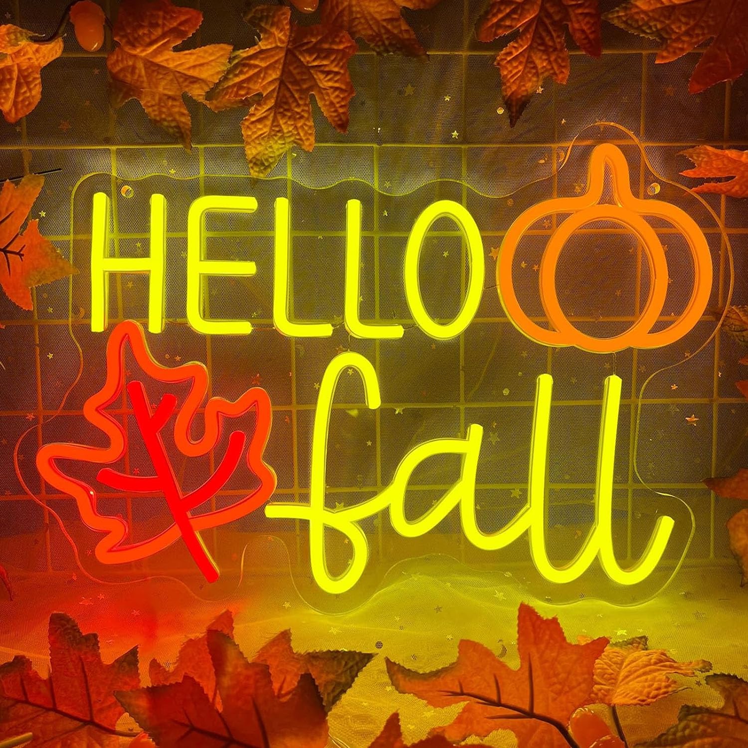 Hello Fall Neon Sign  Dimmable Autumn Neon Lights With Maple Leaf For Wall Decor  Fall Pumpkin Led Light Up Signs For Thanksgiving Autumn Theme Party Backdrop Halloween Wedding Birthday Presents