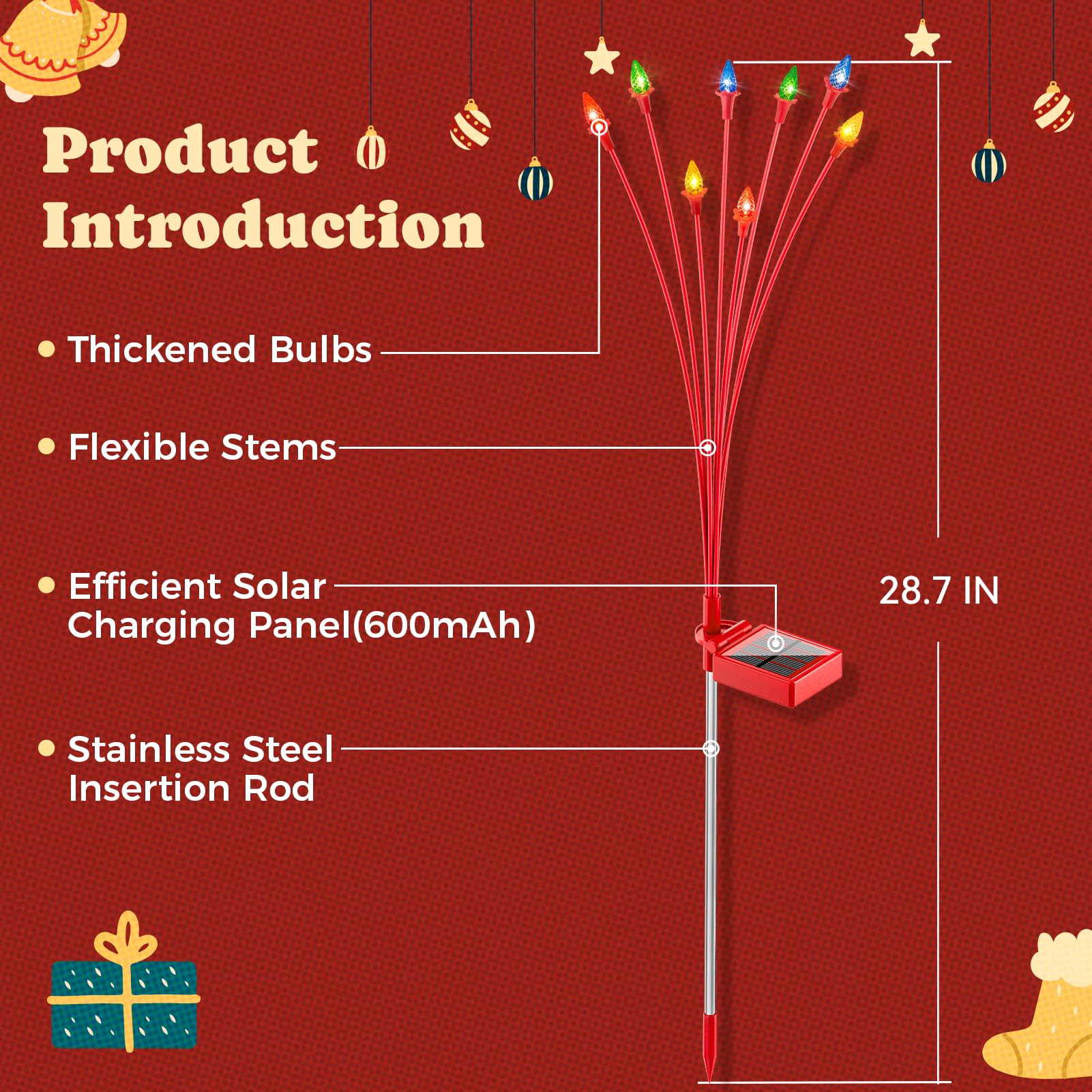 TopVelo Christmas Berry Solar Garden Lights - 2 Packs, Auto ON/OFF, Red and Pink, Plastic, Model: chritsmasberry