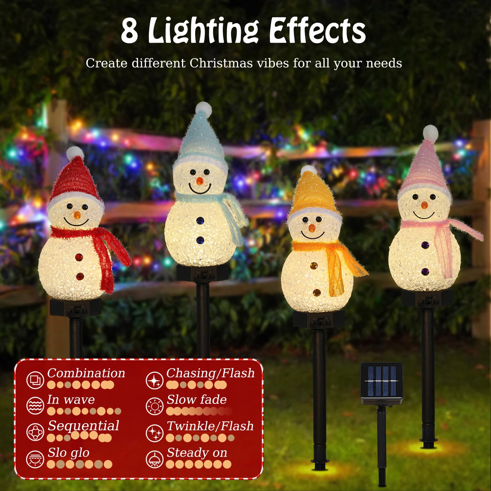 Lewondr Snowman Christmas Decorations Lights, 4Pcs Solar Lighted Snowman With Garden Stakes, Waterproof Garden Lawn Pathway With
