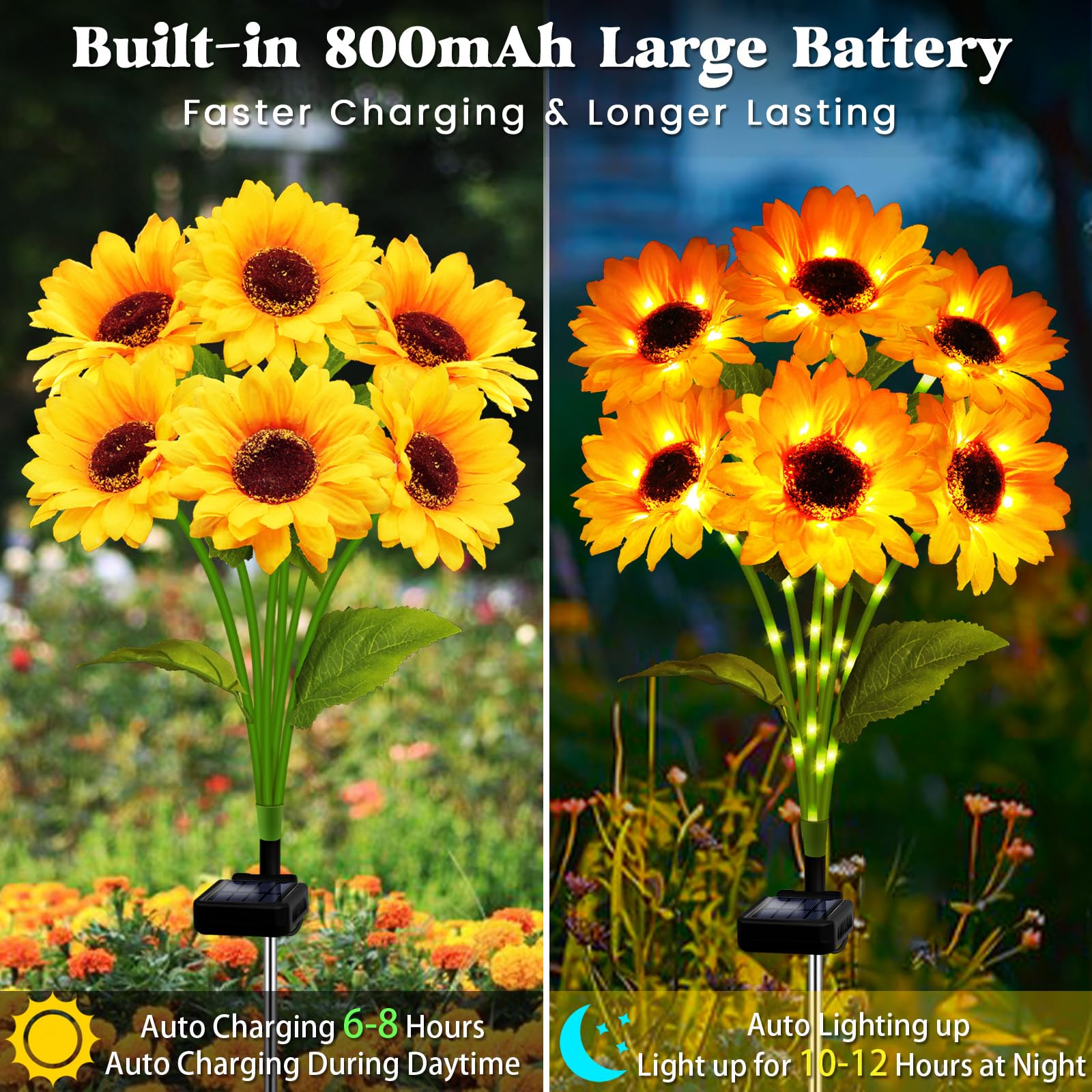 Solar Garden Lights Outdoor  2 Pack Sunflower Lights With 12 Sunflower  Waterproof 60 Led Garden Fall Decor  Gifts For Mom Grandma  Decorative Solar Flowers For Pathway Patio Yard Flowerbed Decoration