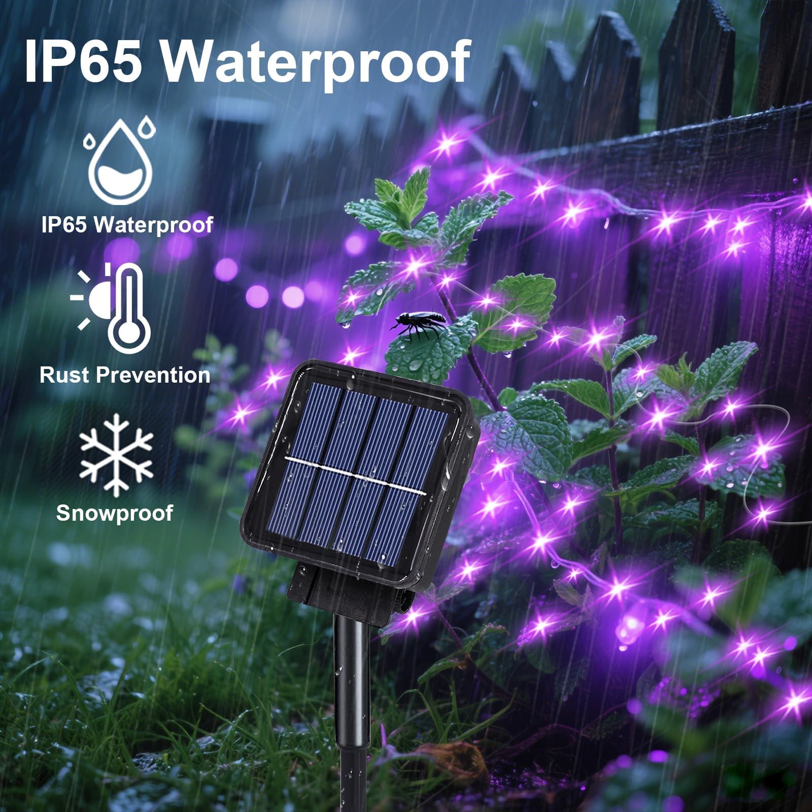 Solar Waterfall Fairy Bunch Lights Outdoor Waterproof 200Leds 8 Modes Watering Can Light  Purple Solar Powered String Lights Firefly Vine Christmas Tree Garden Decorations Gardening Gifts For Mom
