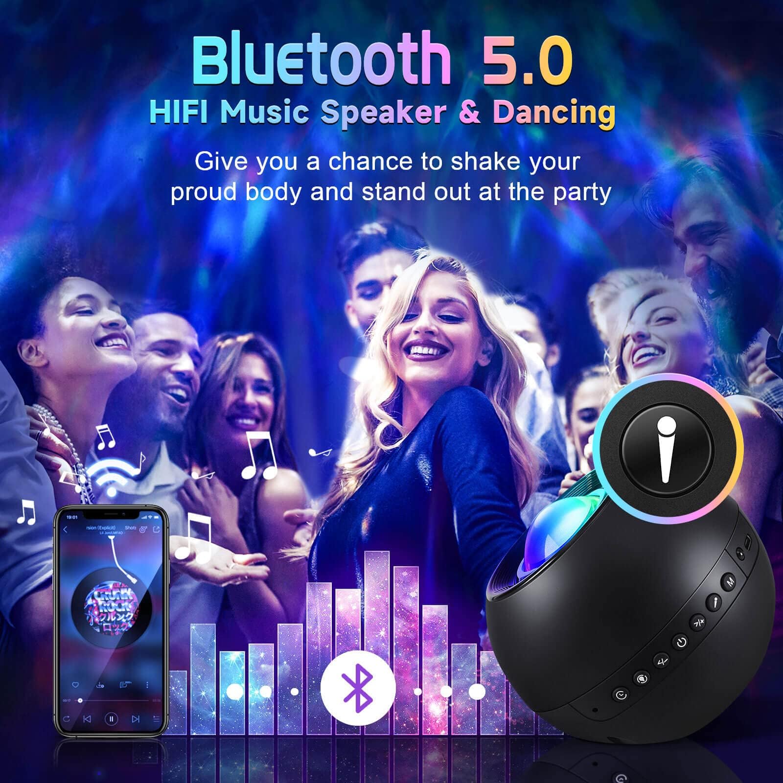 Galaxy Projector With Hifi Bluetooth Speaker & 15 White Noise Sounds - Remote & Timer Controlled Night Light For Bedroom Or Kids