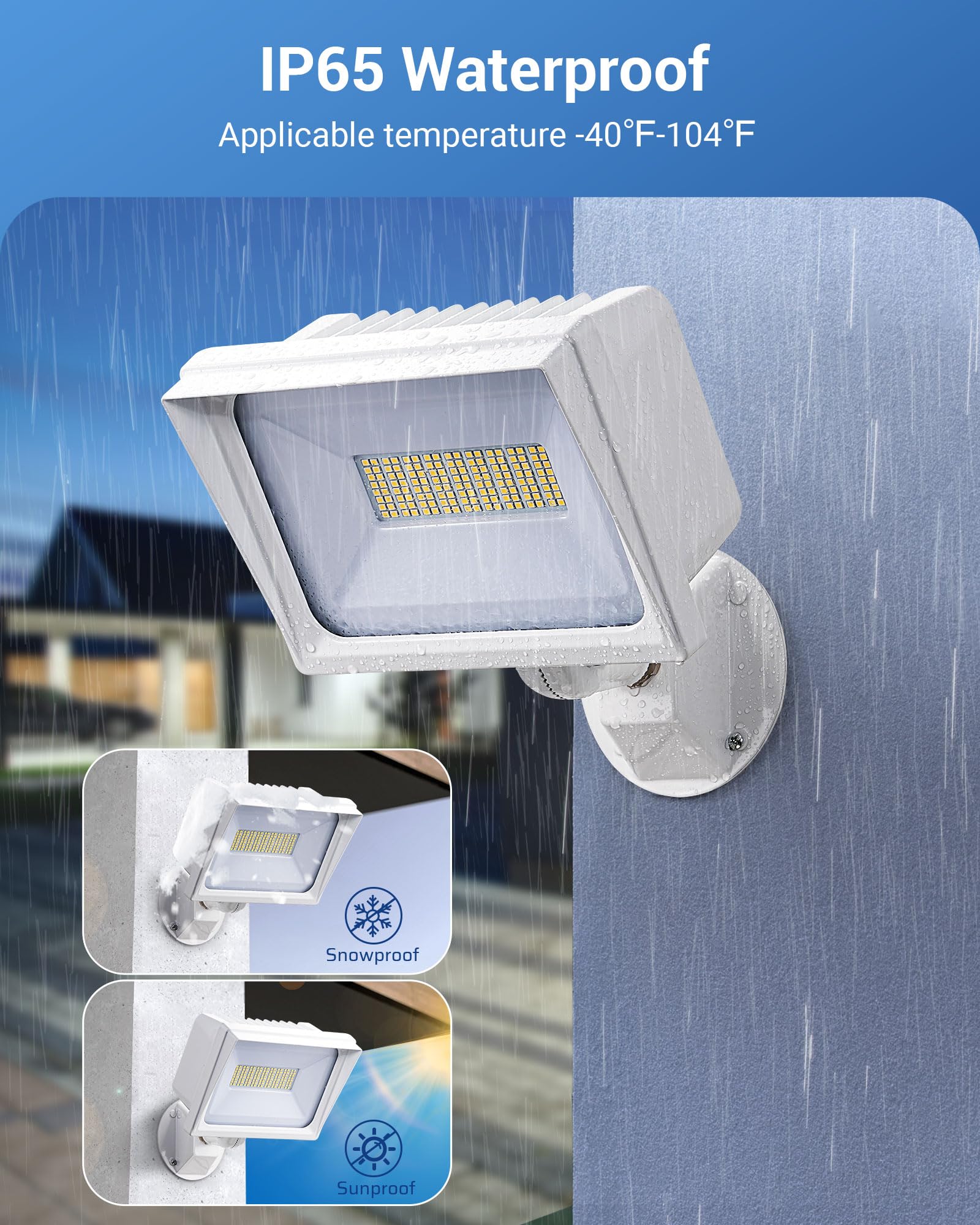 DEWENWILS 2-Pack 65W LED Flood Light, 6670 Lumen, IP65 Waterproof, Adjustable Knuckle Mount, Daylight 5000K, White