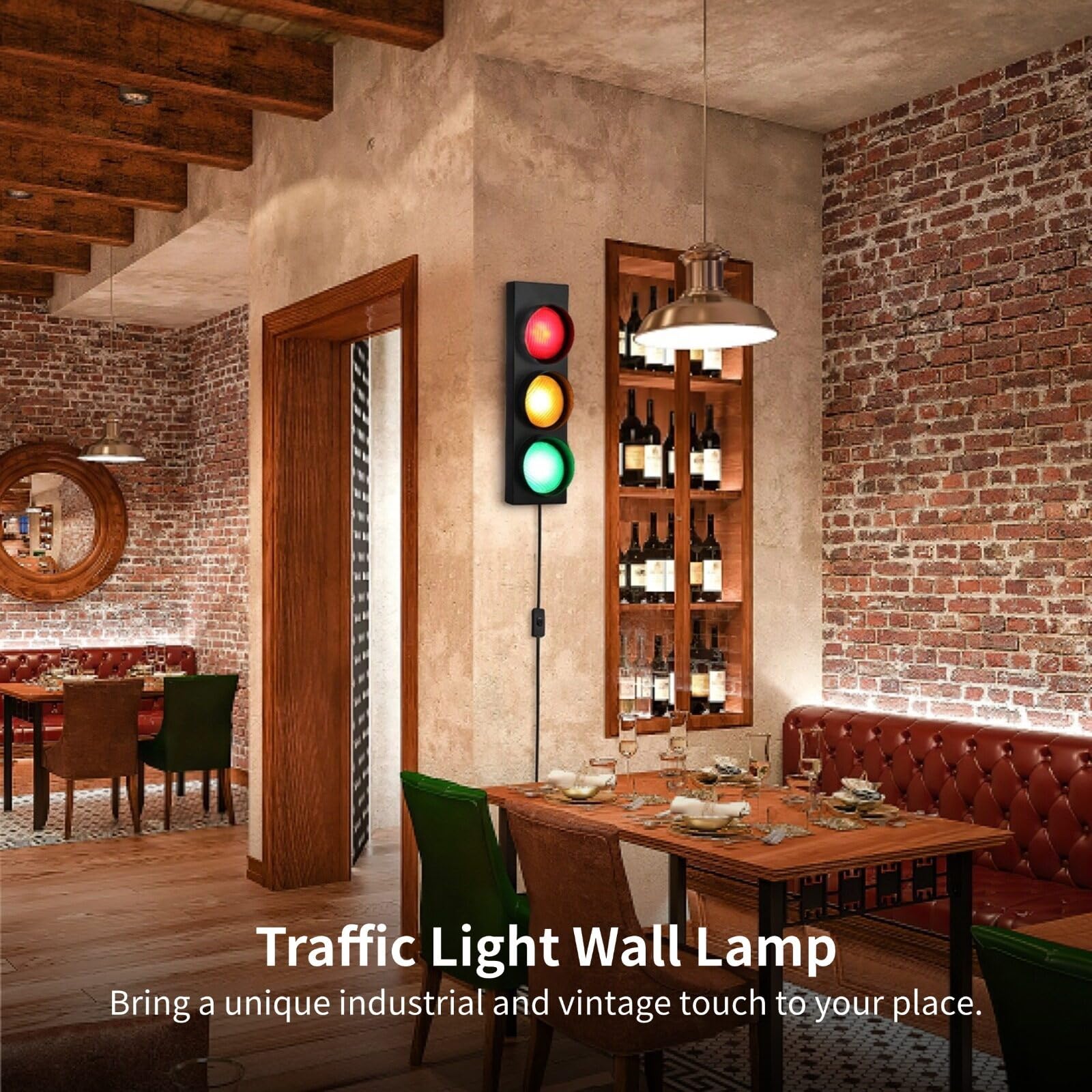 yeesport Traffic Light Wall Lamp, 2 Pcs LED Light with Remote, Vintage Design, Glass Material, for Kids Bedroom, Living Room, Club