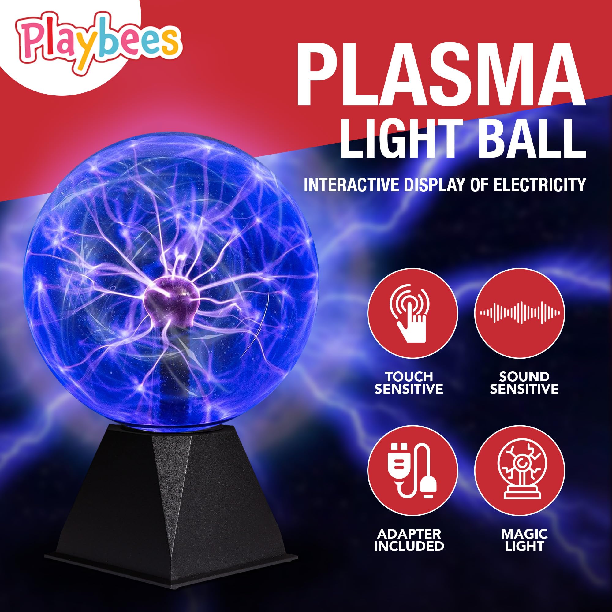 Colorful Plasma Ball - 7 Inch - Tesla Coil Bulb Static Electricity In A Vacuum Pressurized Glass Globe, Nebula, Thunder Lightnin