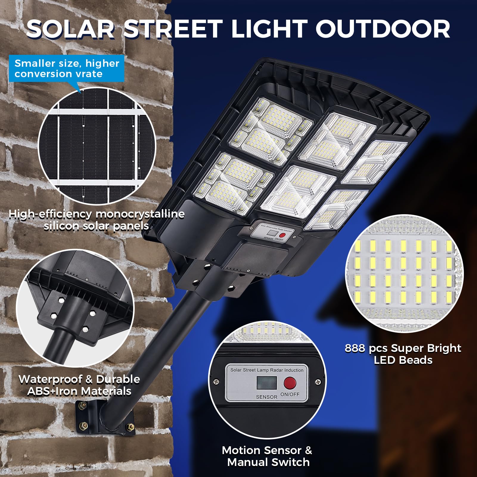 2-Pack 800W Solar Street Lights, 80000LM Dusk to Dawn Solar Parking Lot Lights IP66 Waterproof, 7000K Led Solar Flood Light Outd