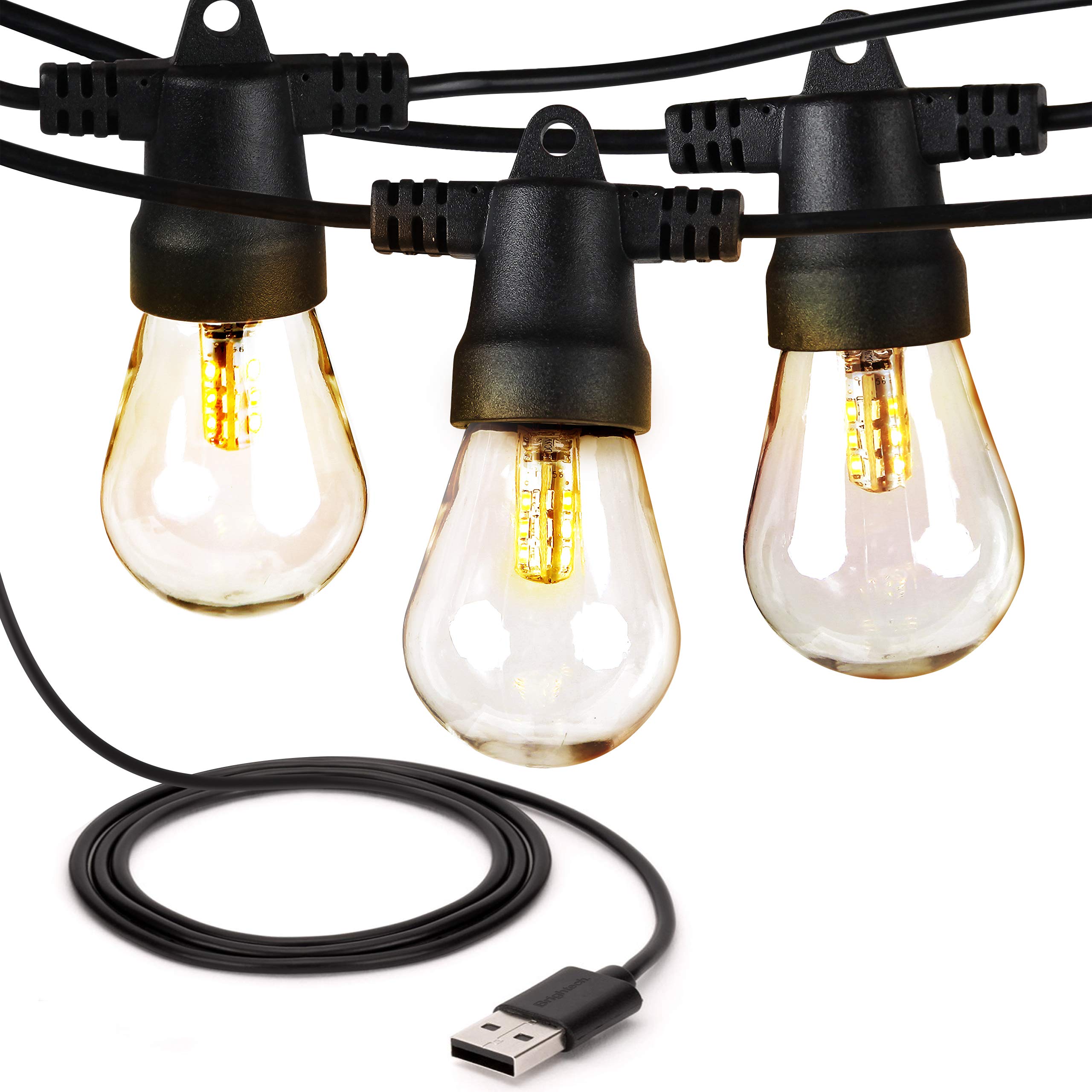 Brightech Ambience Pro String Lights - 24 Ft, Waterproof, Shatterproof, Warm White, 1W 12 Bulbs, Outdoor Patio Lighting
