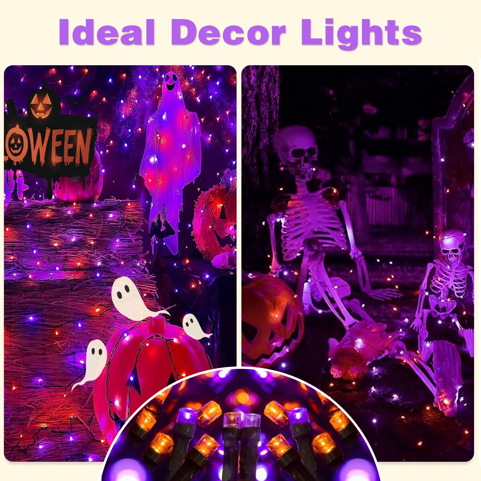 SyouHome Solar String Lights, 156Ft 4-Pack, 400 LED Waterproof, 8 Modes, Purple & Orange