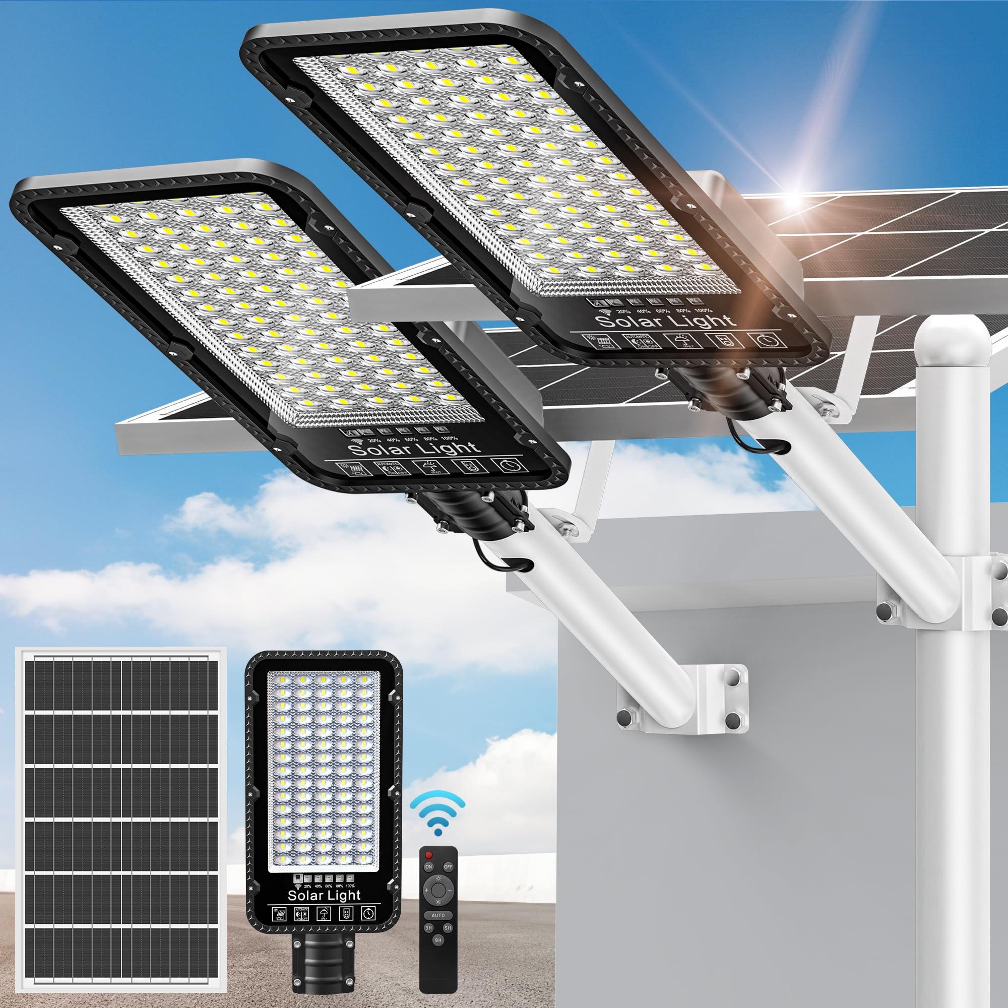 Okpro 9800W Solar Street Lights Outdoor - 6500K Commercial Parking Lot Lights Dusk To Dawn, Heavy Duty Split Type Solar Lights O