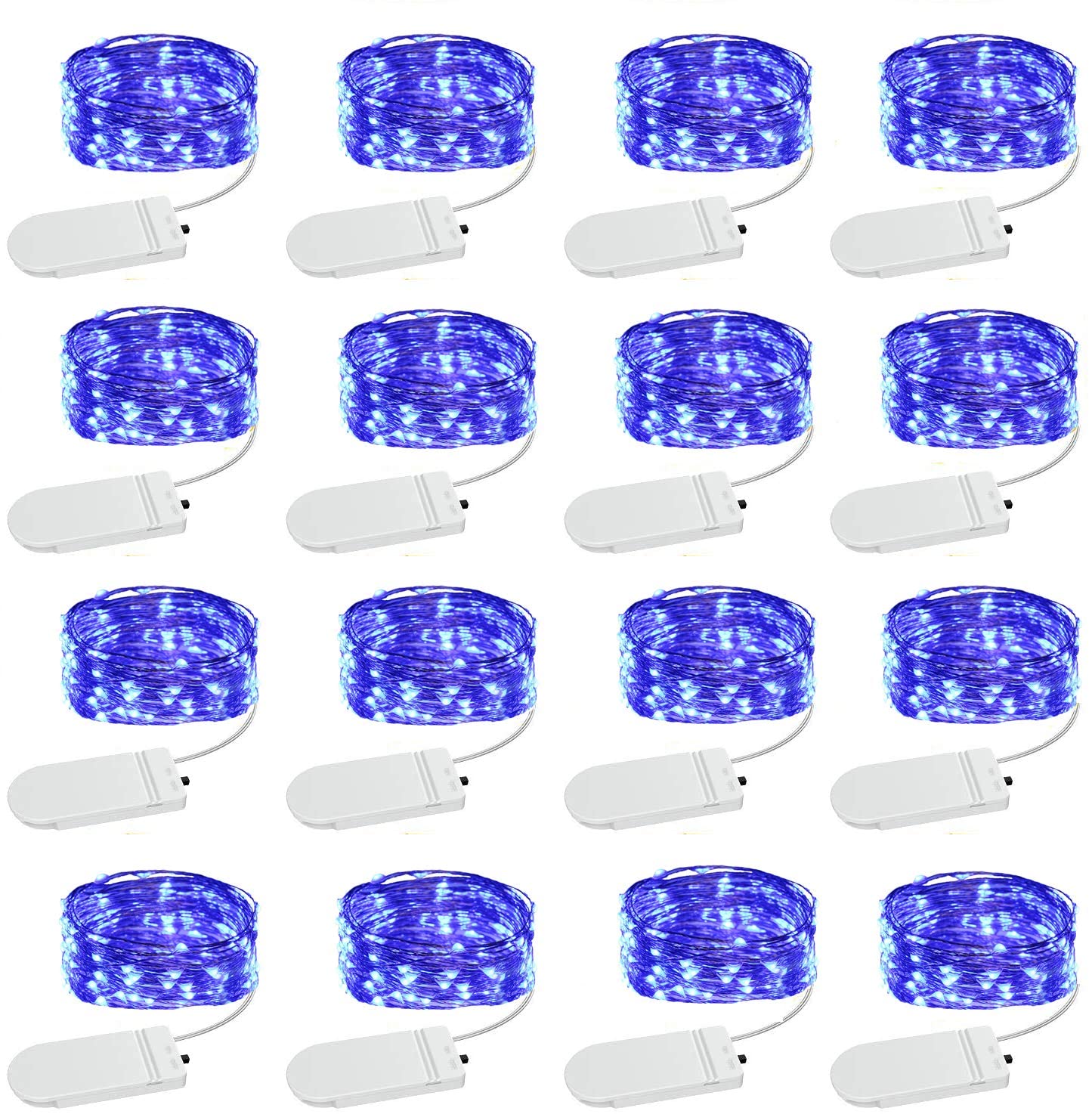 SOCO 16 Pack LED Fairy Lights - 10FT 30LED Copper Wire, IP65 Waterproof, Battery Operated, Blue, Model 2032 T07