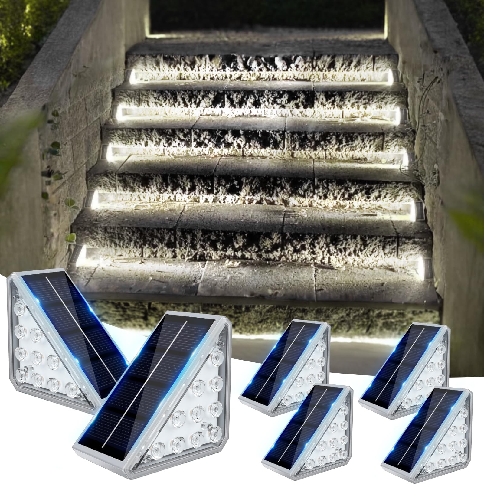 JOFIOS Solar Step Lights, 6 Pack, Waterproof IP67, Cool White, Outdoor Stair Lights, Model 61204