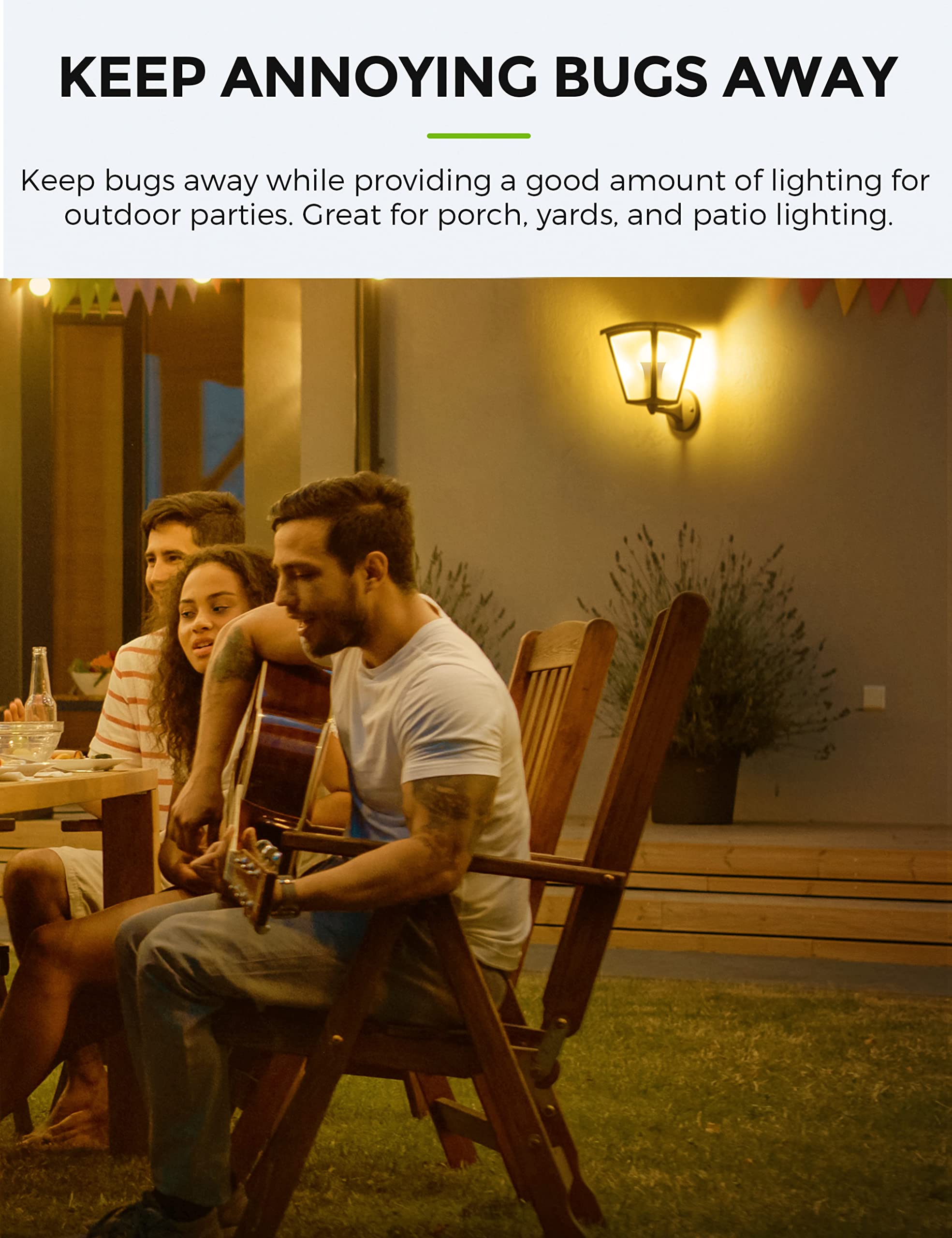 L LOHAS LED Bug Light Bulbs, A19 9W, 2000K Amber, E26 Base, Non-Dimmable, 2 Pack, Yellow