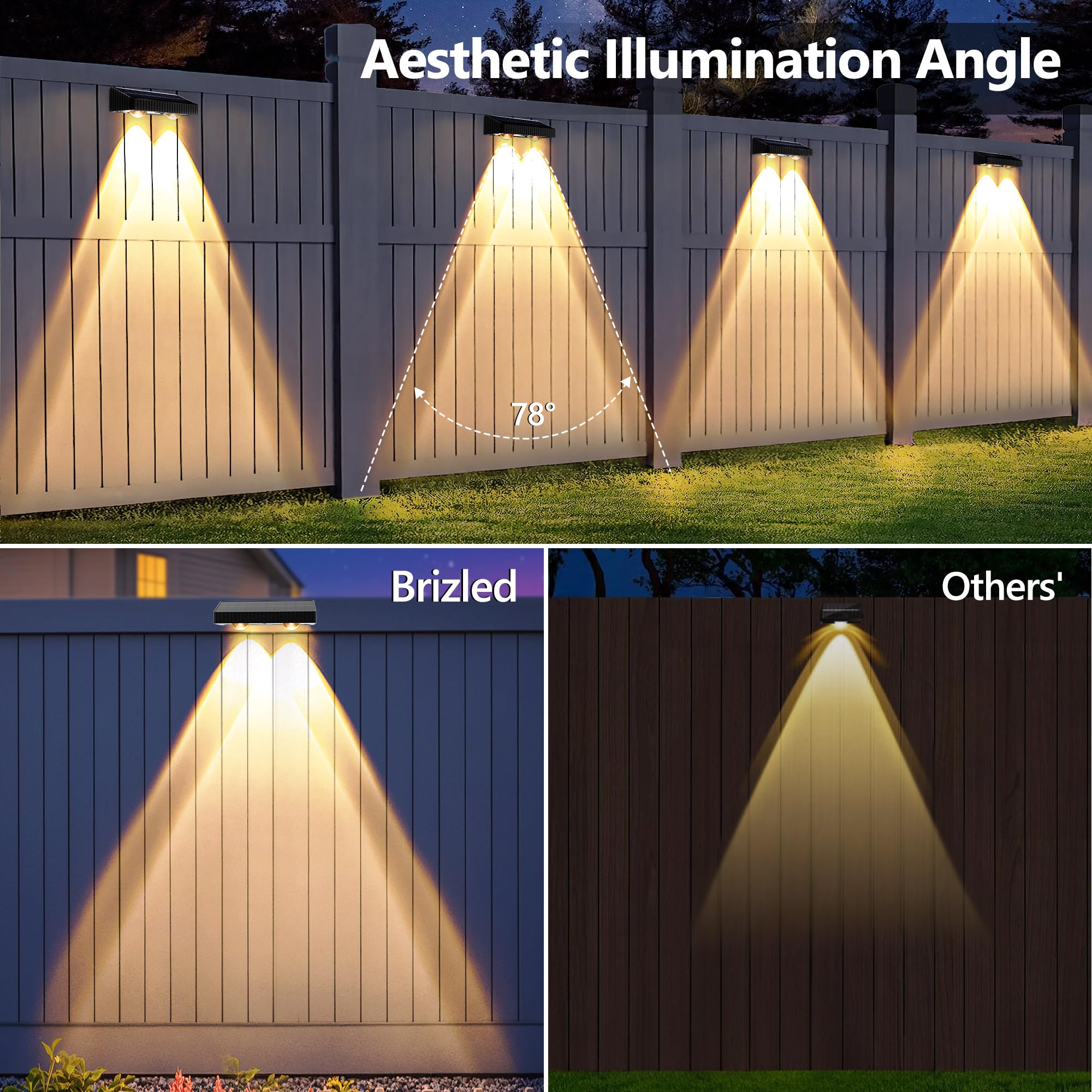 Brizled Solar Fence Lights, 12 Pack, 6 Modes, IP65 Waterproof, Warm White + Cool White + Natural White
