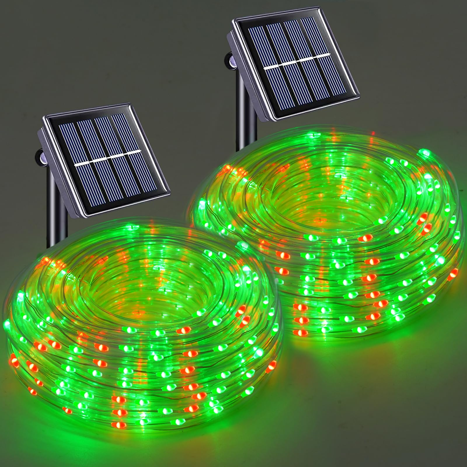 YEGUO Solar Rope Lights Outdoor Waterproof LED, 2 Pack Each 33ft 100 LED String Lights Outdoor, Red and Green Faity Lights in Cl