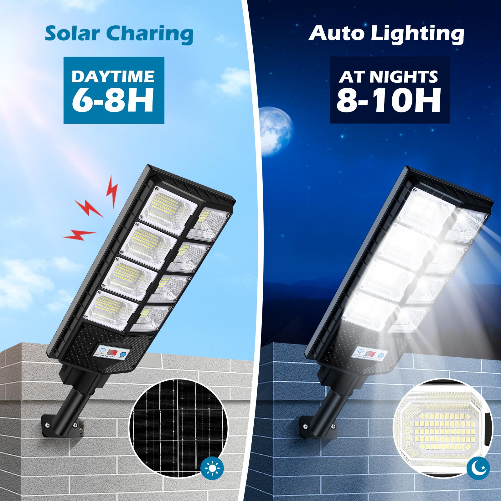 Vuaa 2 Pack Solar Street Lights, Outdoor Waterproof, 10000Lm 448 Leds, Dusk To Dawn, Solar Flood Light With Motion Sensor And Re