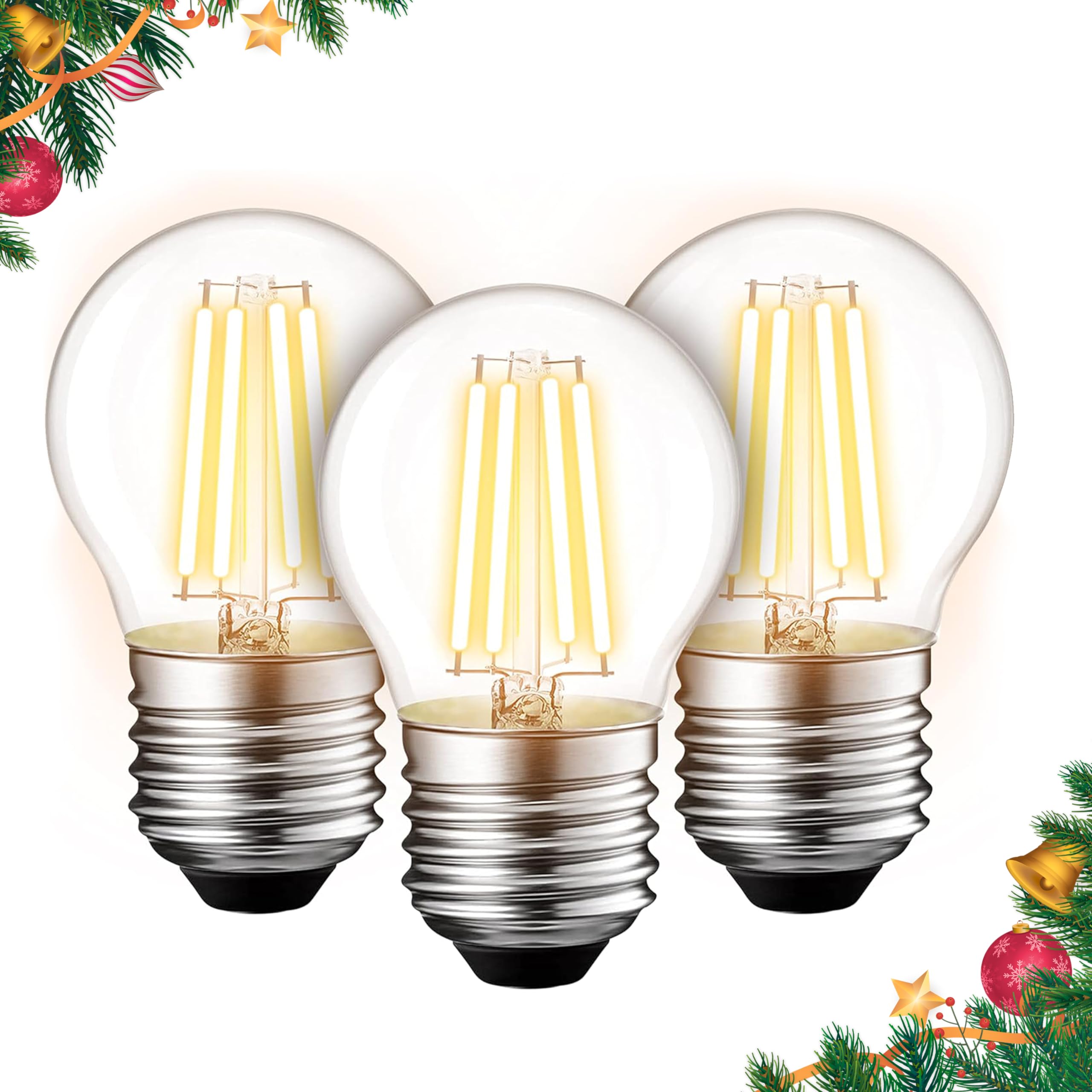 BlueStars G45 E26 Edison LED Bulb 5W 2700K Warm White 550lm Non-Dimmable 3 Pack