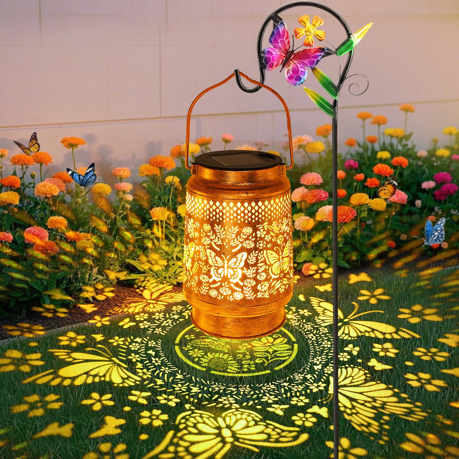 Solar Lanterns Outdoor Butterfly Garden Decor  Birthday Gifts For Women Mom Grandma Christmas  Waterproof Metal Hanging Solar Lights Led Decoration With Shepherd Hook Outside For Garden Yard Patio