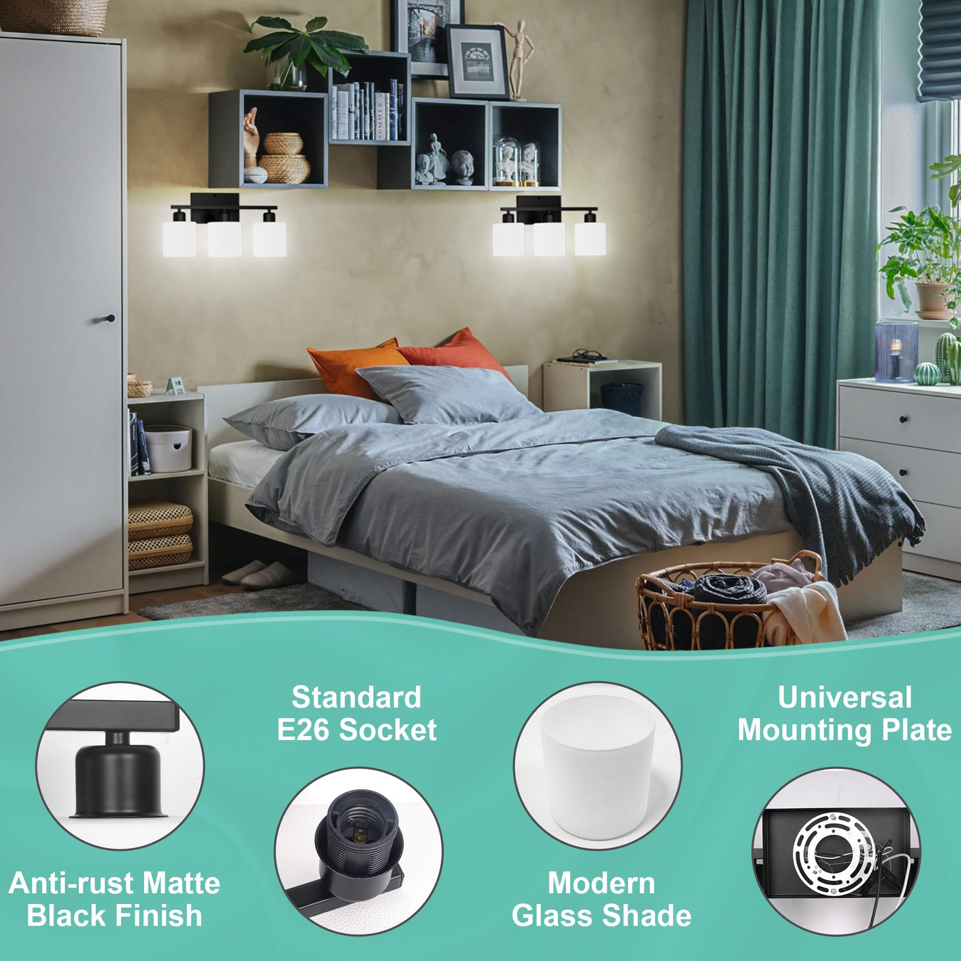 Dekang Black Bathroom Light Fixtures Over Mirror, Rustproof Vanity Lights For Bathroom, Modern 3-Light Wall Sconces For Living R