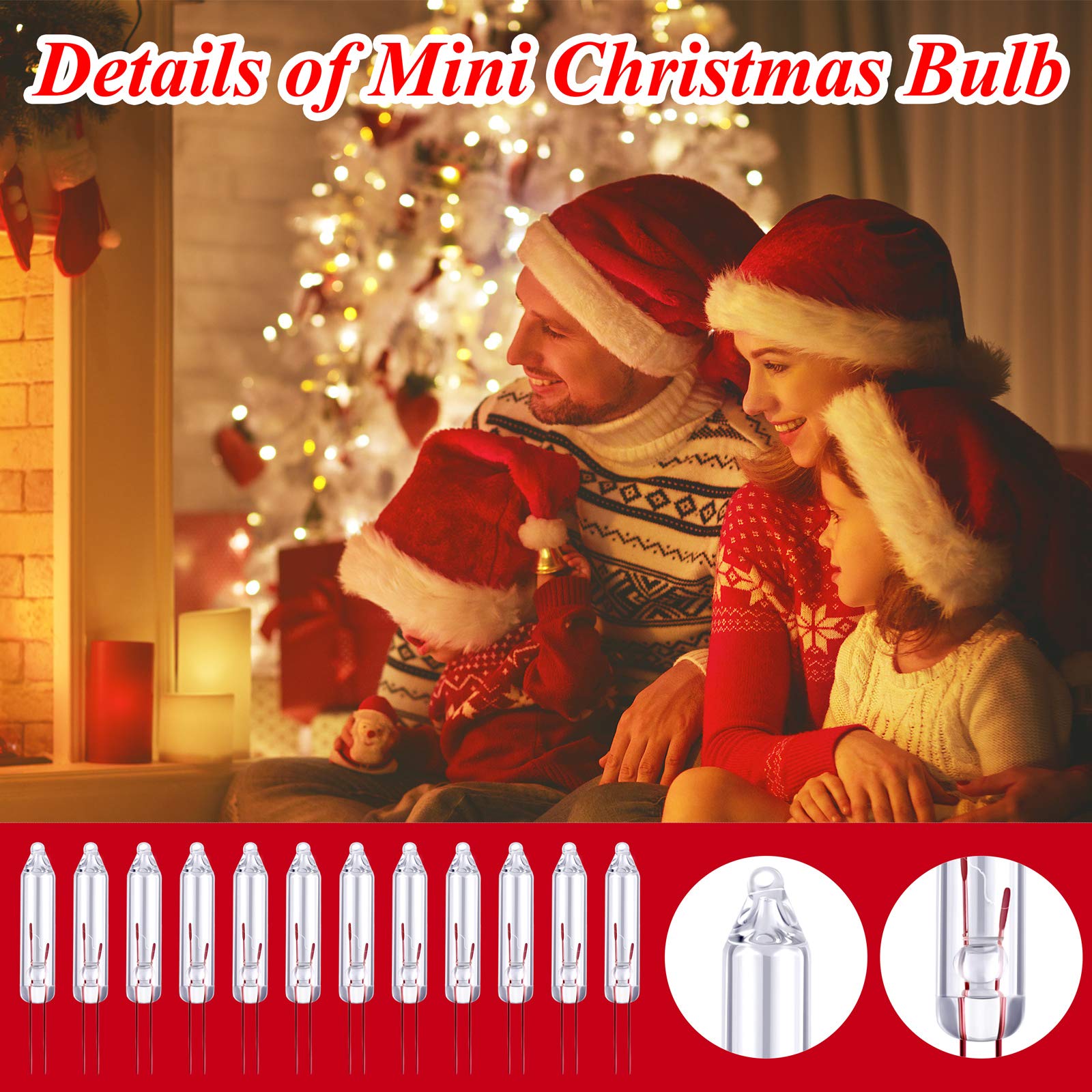 Aodaer 500 Clear Mini Light Bulbs, 2.5 Volt, 0.17A, 0.42W for Christmas Trees
