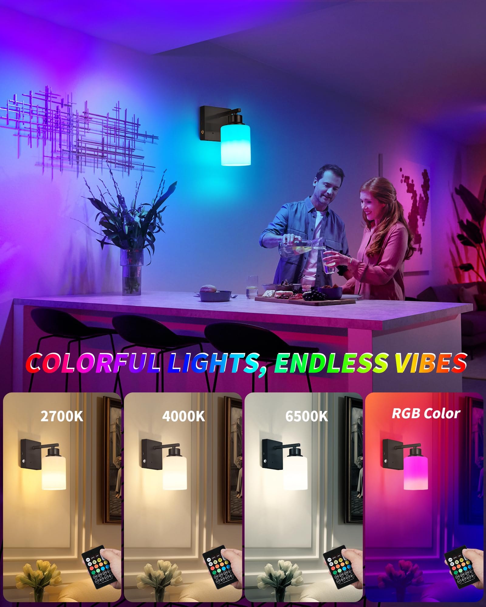 Battery Operated Wall Sconce Set Of 2, Dimmable Wireless Sconces With Remote And Touch Control, Rechargeable Wall Lights Modern