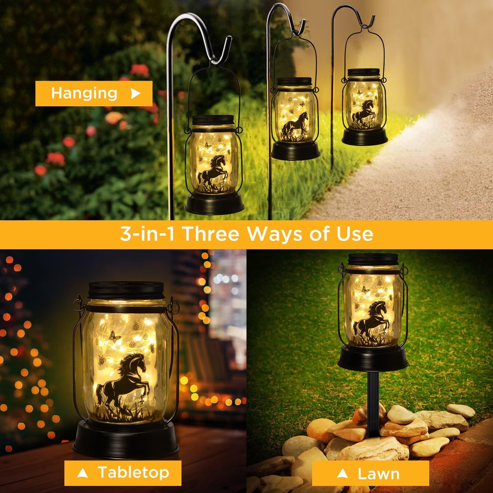 Kyoryuger Solar Lantern for Horse Lovers - Plastic Garden Decoration for Yard, Patio, Porch - Ideal Gift for Mom, Birthday, Mothers Day