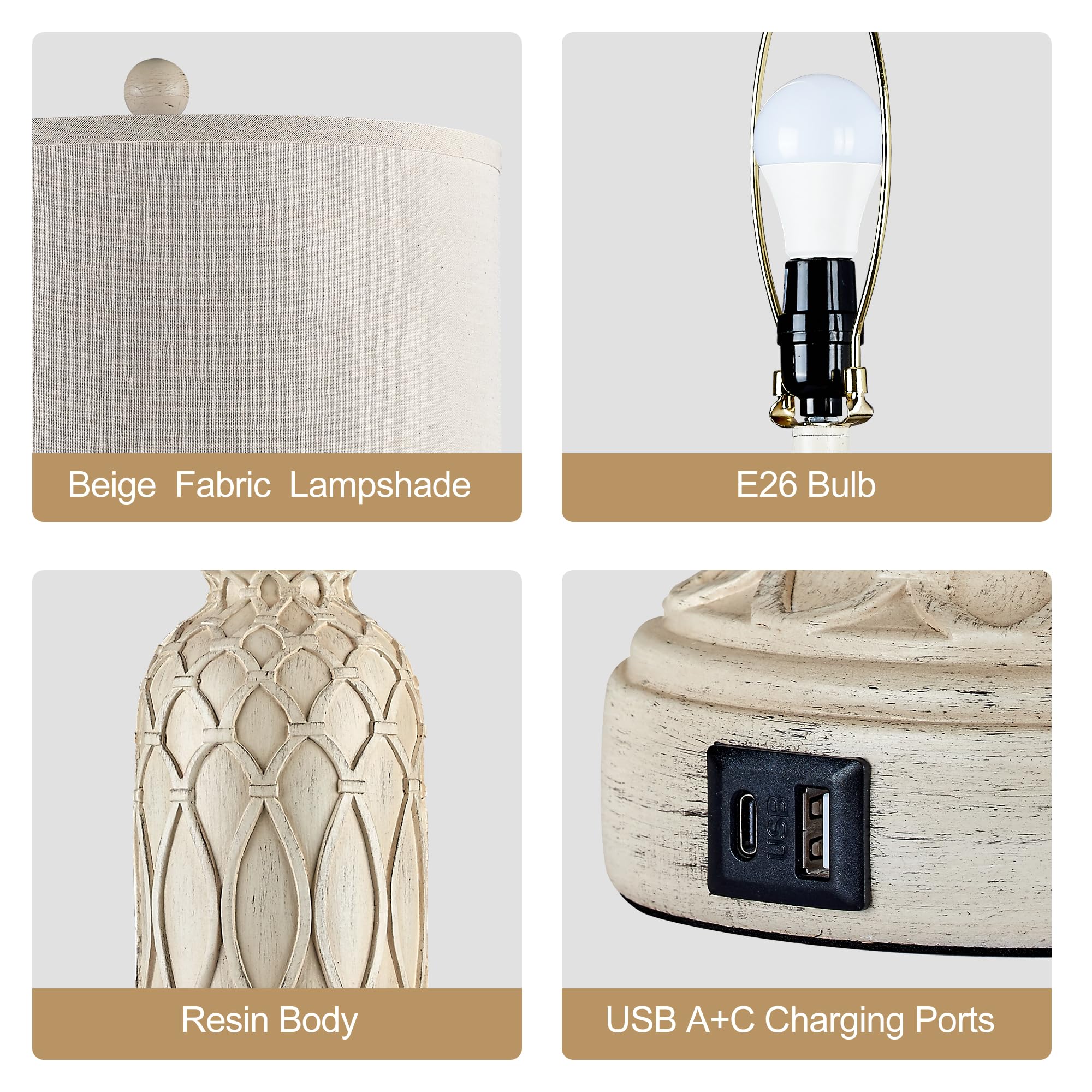 Srjjrs 28'' Table Lamps For Living Room Set Of 2, Farmhouse Lamps For Bedroom With Usb Ports, 3-Way Dimmable Nightstand Table La