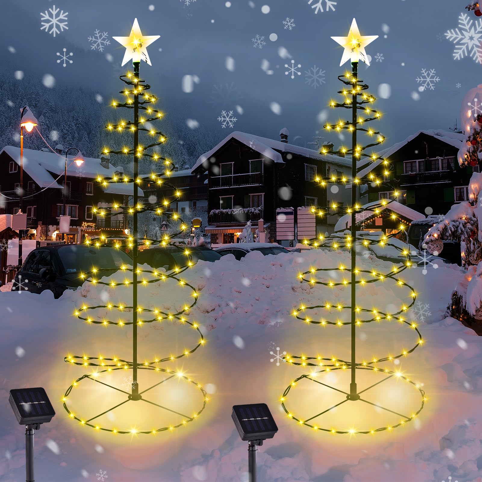 Outdoor Christmas Decorations  2 Pack 29   Spiral Solar Christmas Tree Lights  8 Modes Solar Pathway Lights  Waterpoof Light up Prelit Xmas Tree for Garden Patio Yard Walkway Driveway(warm white)