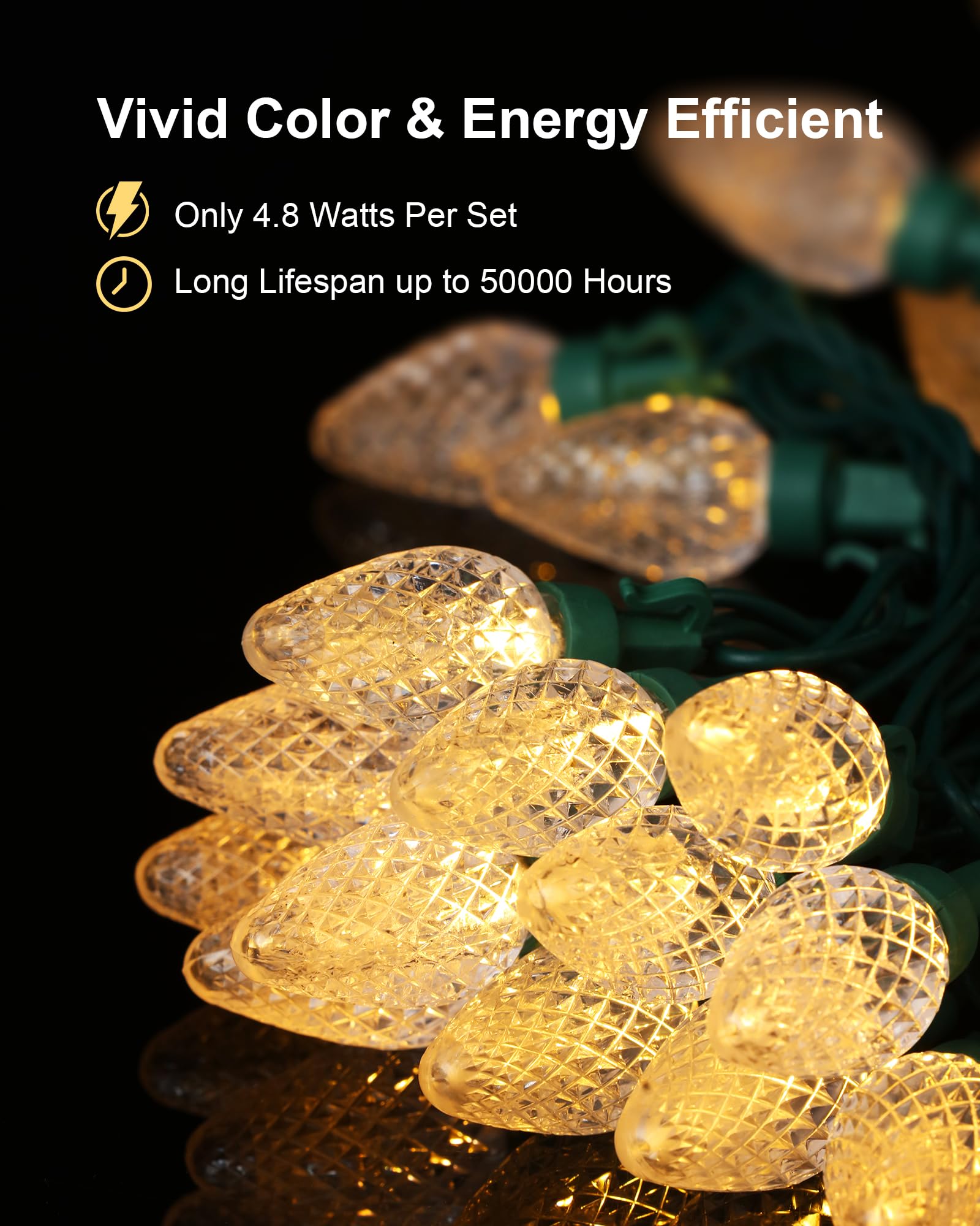 Topkda C7 Led Christmas String Lights, 25.16Ft 50 Led Connectable Outdoor Indoor Decorative Light Strand, Warm White Xmas Holida