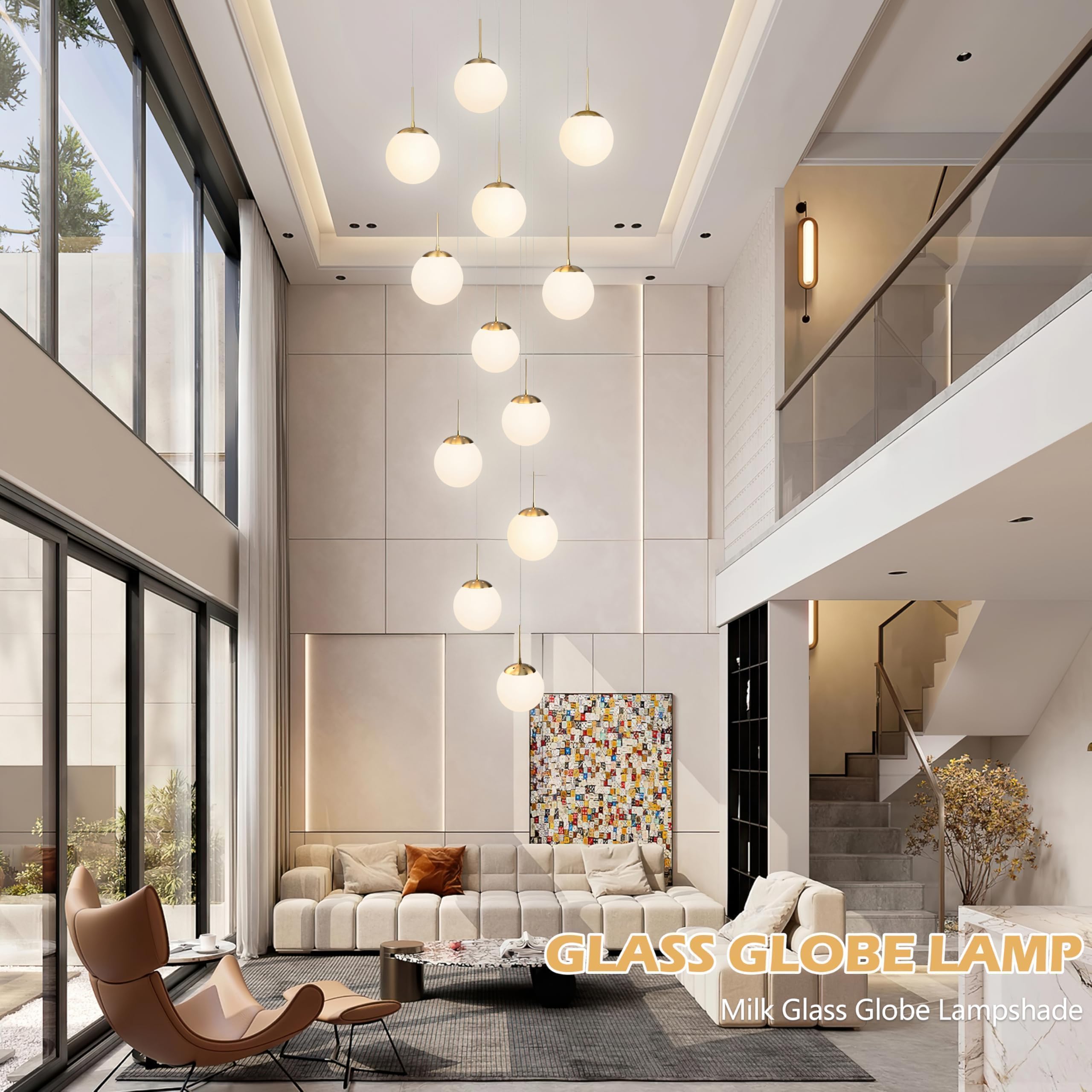 Koko&Yukina 12-Light Gold Mid Century Modern Chandelier For Living Room Staircase Chandelier For Entryway Globe Milky White Glas