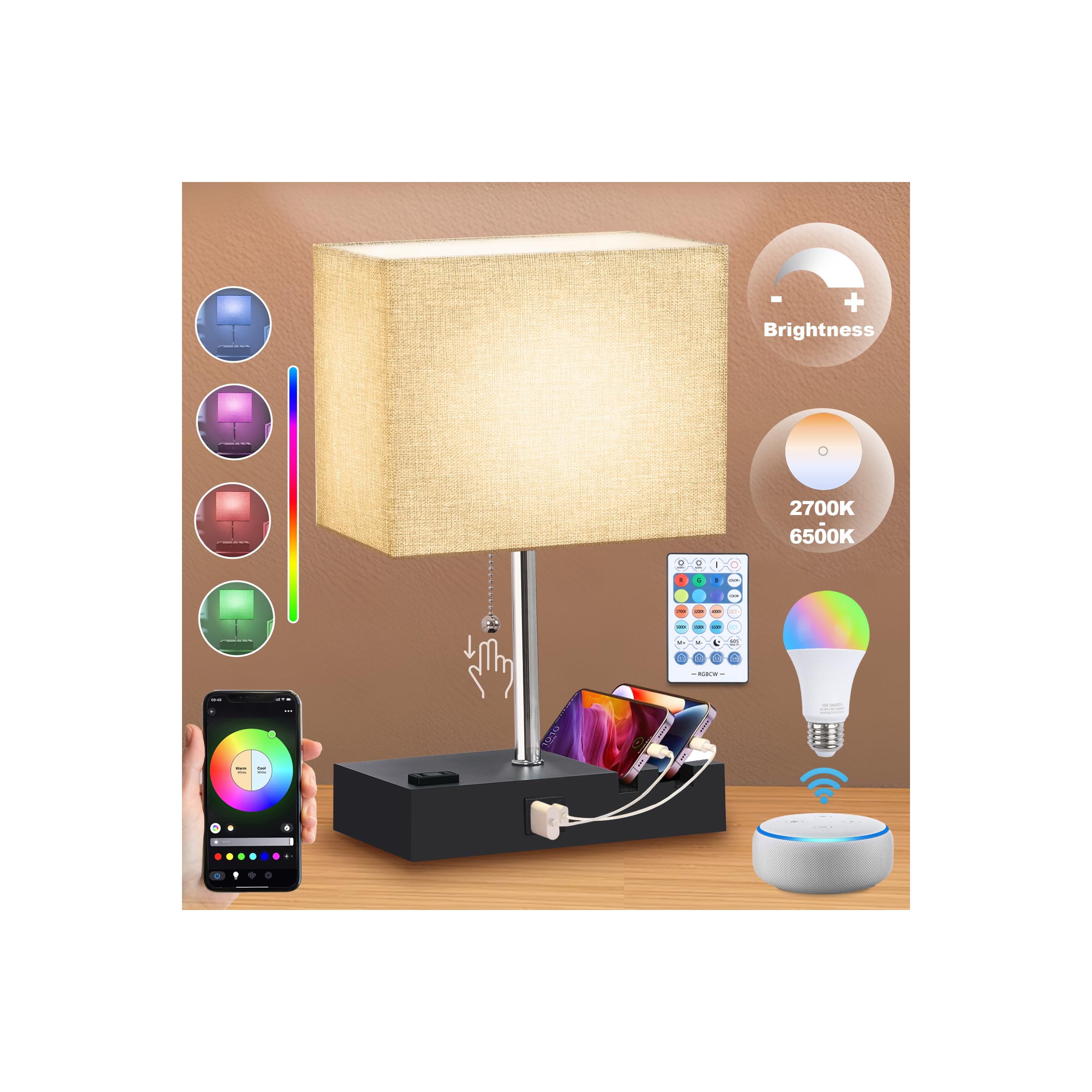 NEWREACH RGB Smart Table Lamp with Remote Control, Dimmable, 15.5x5.5x4.7 inches, Grey-Smart RGB, Model NR-Table-Grey-