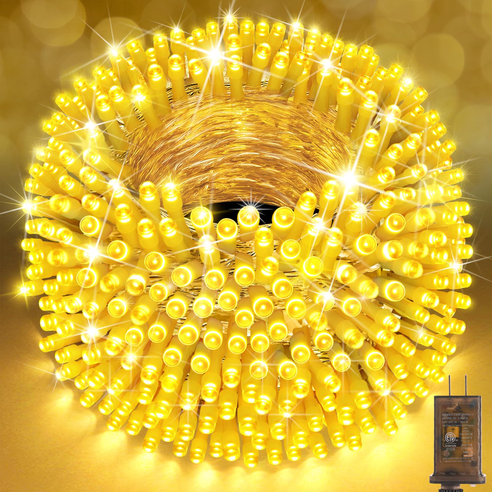 Sauirs 197Ft 500 Led Warm White Christmas String Lights, Waterproof, 8 Modes, Timer, Indoor/Outdoor