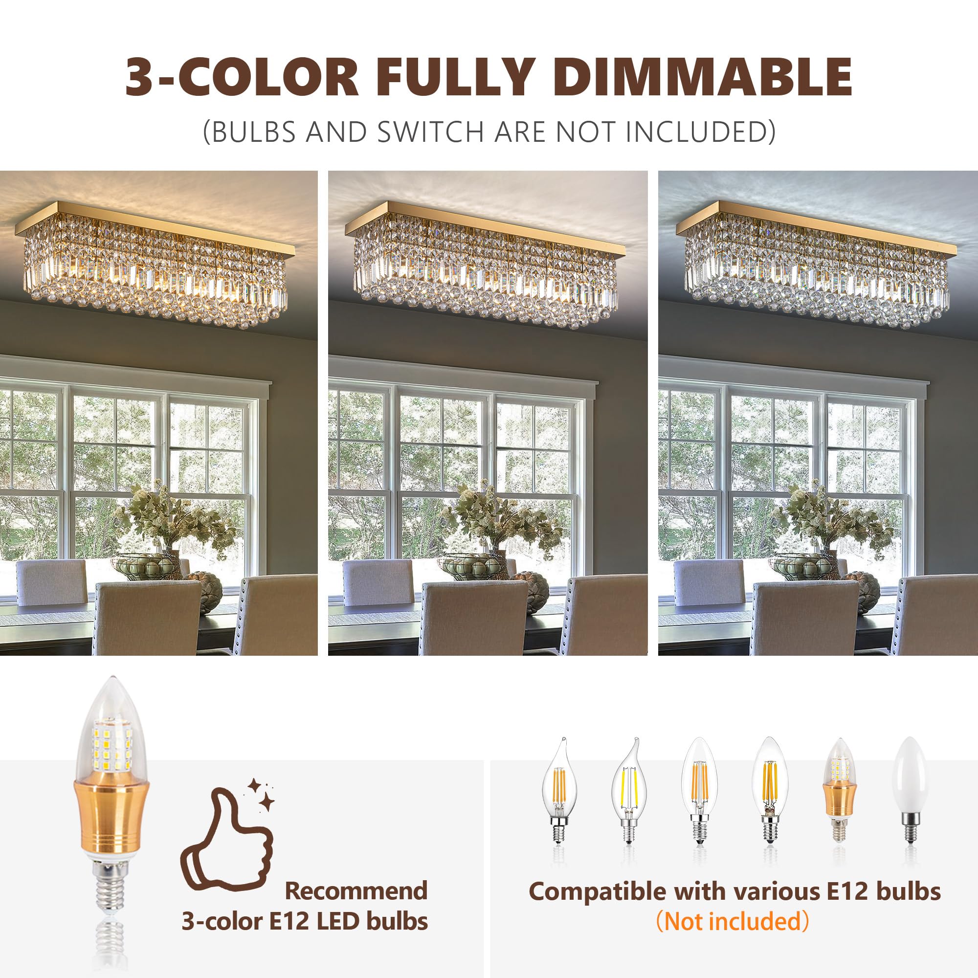 Tinkoso 13-Light Modern Crystal Chandelier, 59" Stainless Steel, Gold, Adjustable Pendant Light for Dining Room & Kitchen, Model LC-03715G
