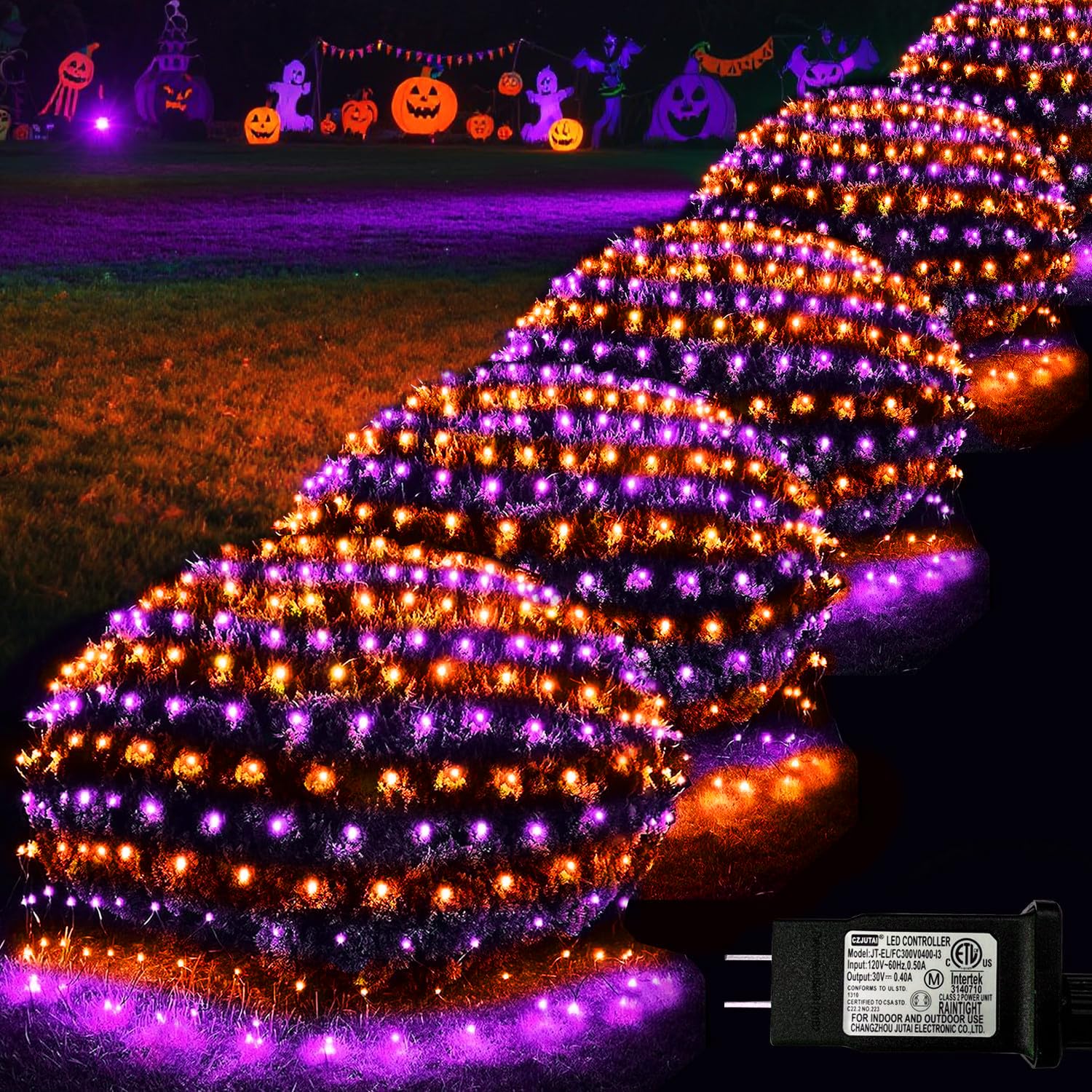 Halloween Net Lights  510 LED Large Outdoor Net Mesh Lights for Bushes 28x5ft  8 Modes Waterproof Twinkle String Light Connectable for Hedge Yard Decor  Orange and Purple