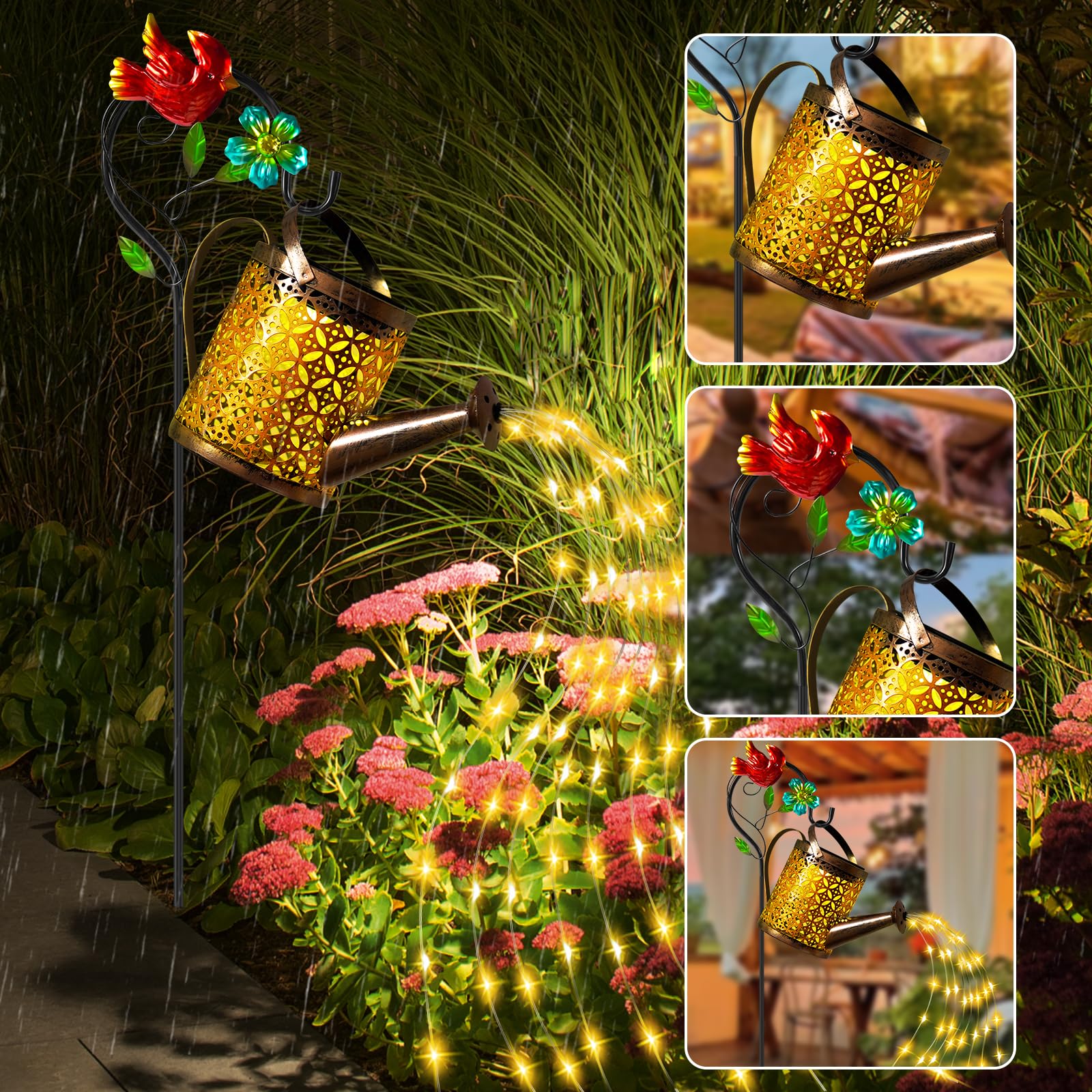 Ostritec Solar Watering Can Lights - Metal Garden Decor With Cardinal Hook For Outdoor Christmas