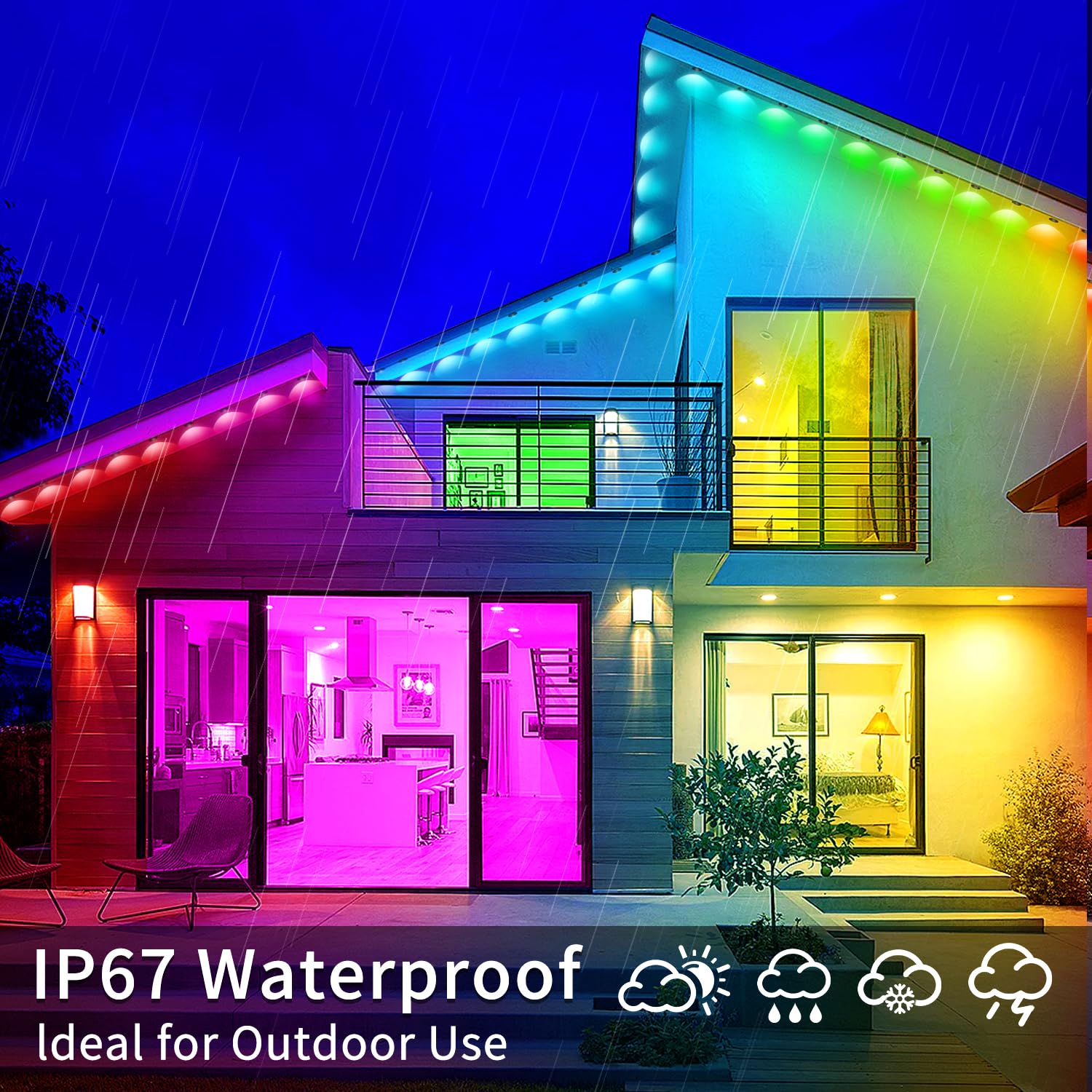 Yocrostar 50Ft Rgb Led Eave Lights, Ip68 Waterproof Outdoor Lights For Diy Party, Holiday And Everyday Scene Mode